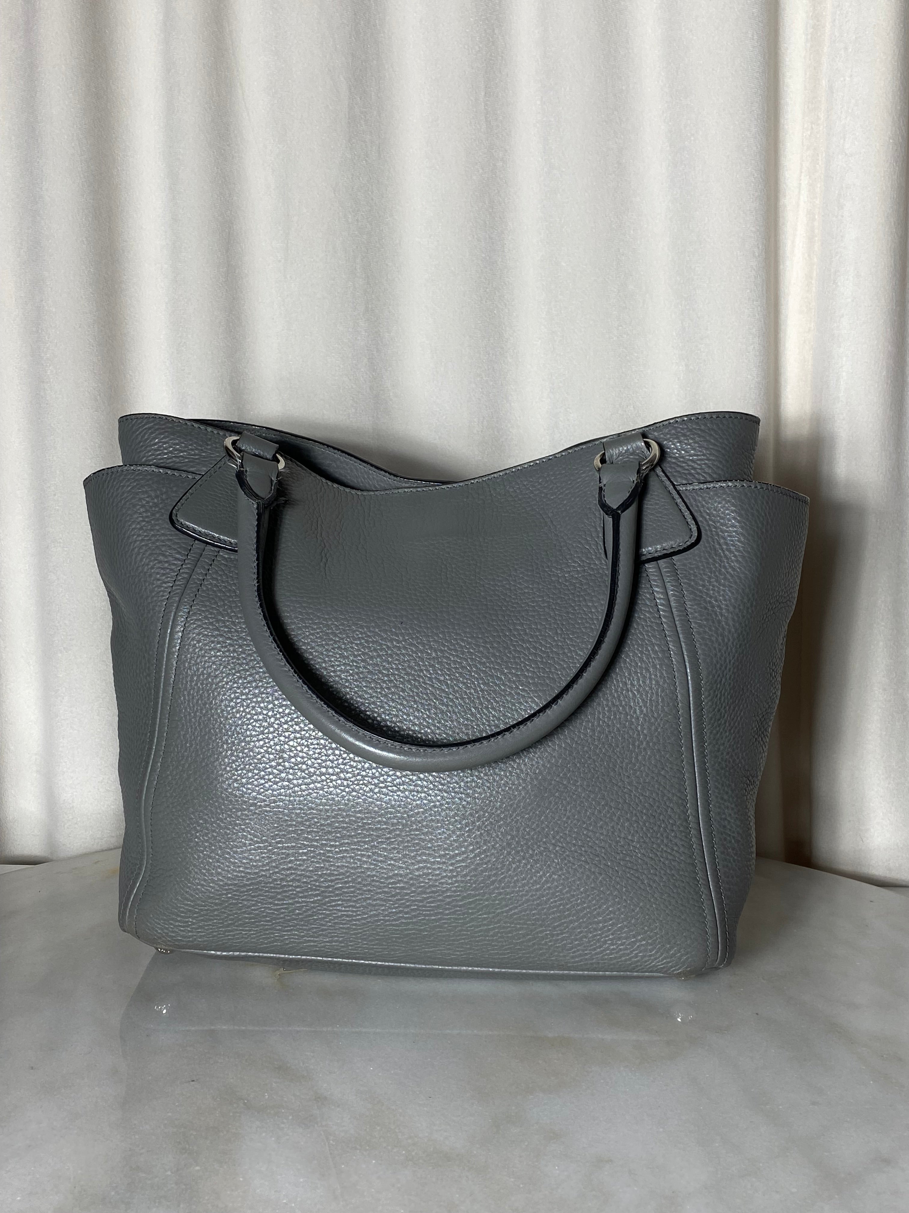 Prada Grey Vitello Daino Tote Bag W/ Charm-handbag-Prada-The Closet Egypt