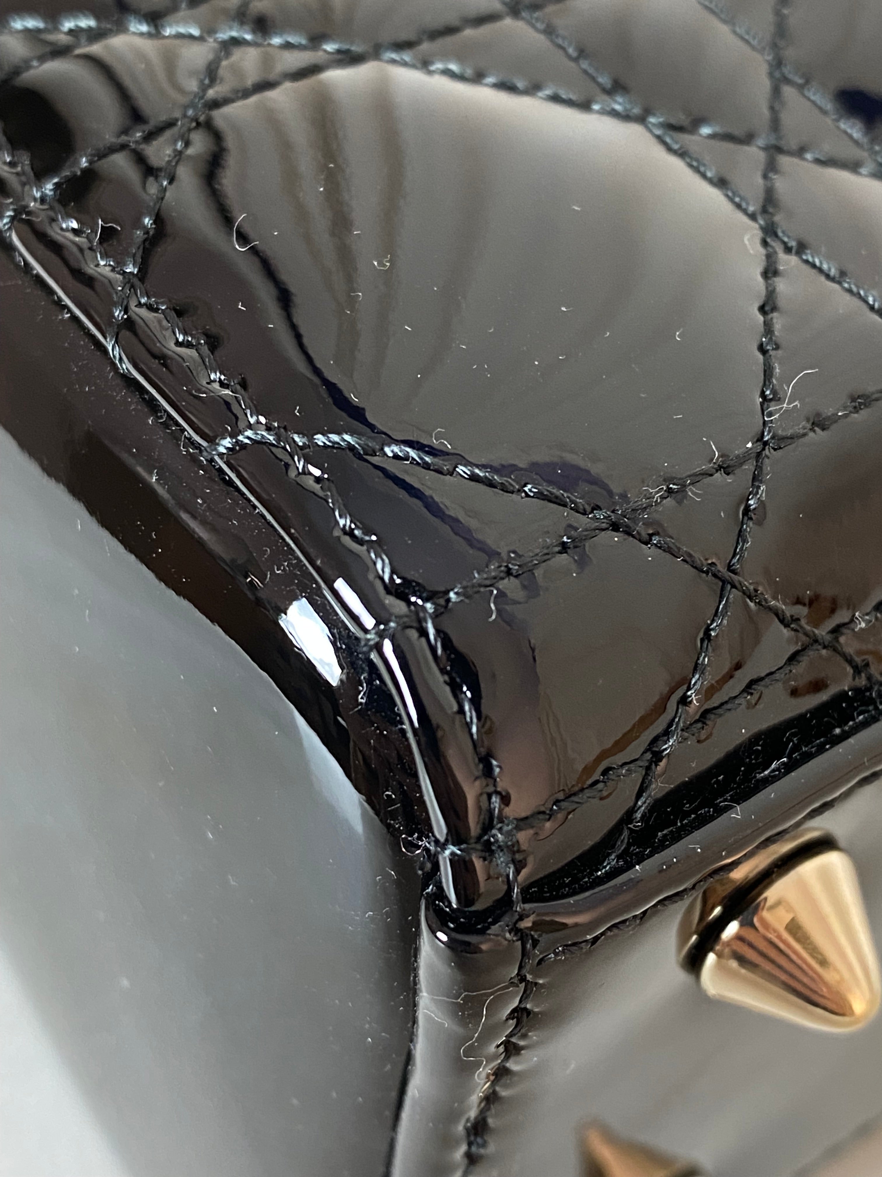 Christian Dior Black Vernie Lady Dior Small Tote Bag W/ Strap-handbag-Christian Dior-The Closet Egypt