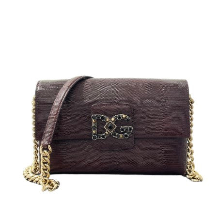 Dolce & Gabbana Burgundy Crystal Logo Crossbody Bag-handbag-Dolce & Gabbana-The Closet Egypt