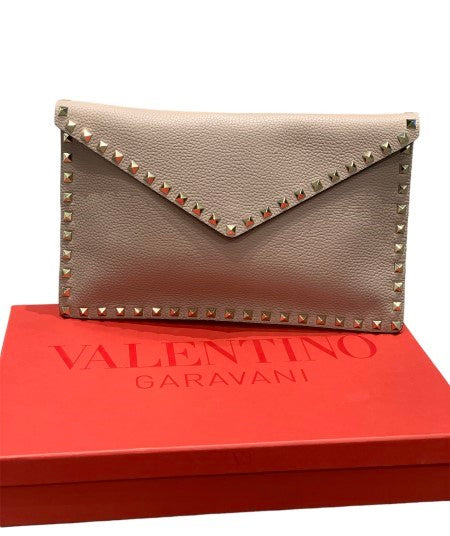 Valentino Beige Rockstud Clutch-Clutch-Valentino-The Closet Egypt
