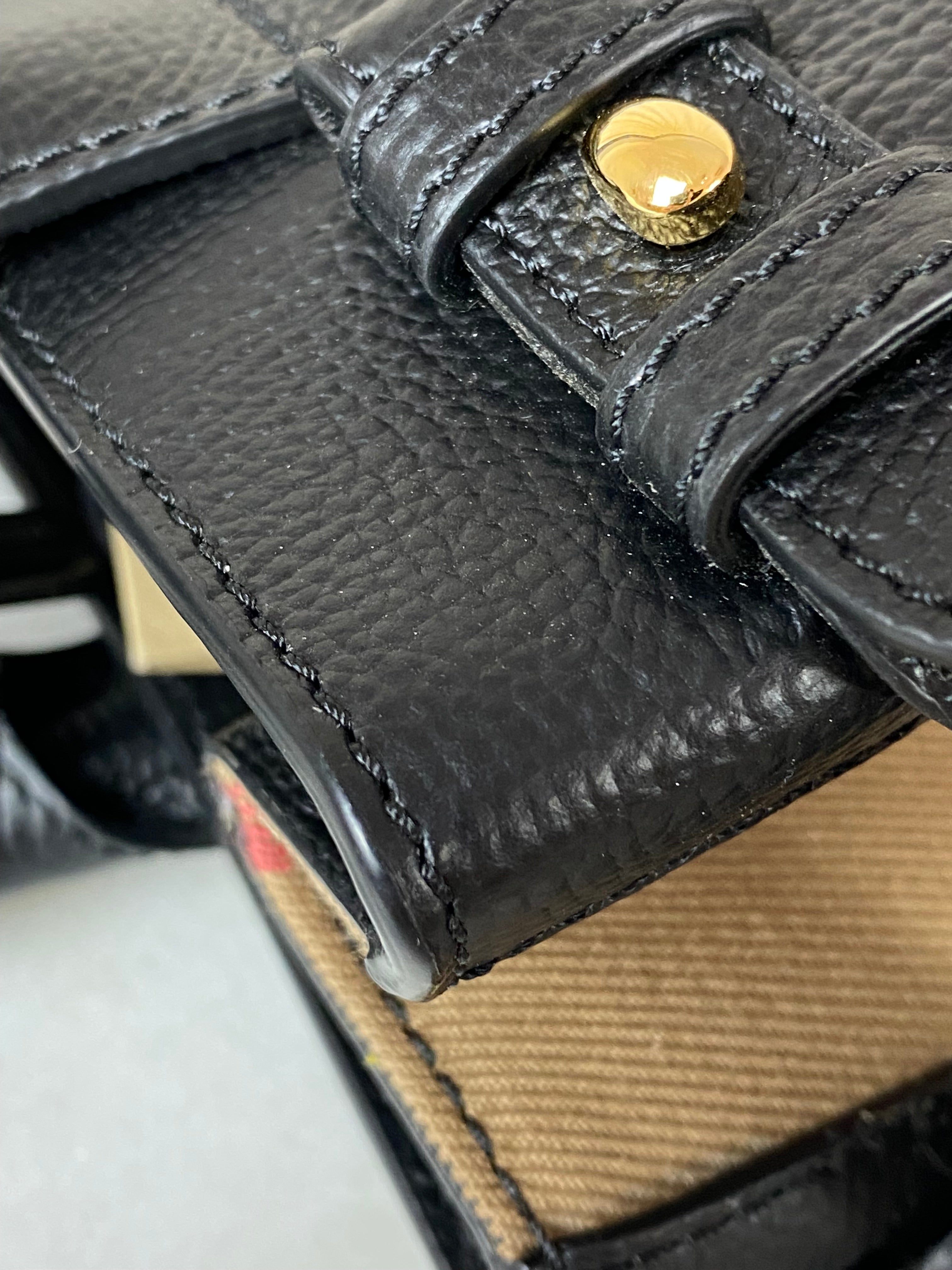 Burberry Black Banner House Check Small Tote Bag W/ Strap