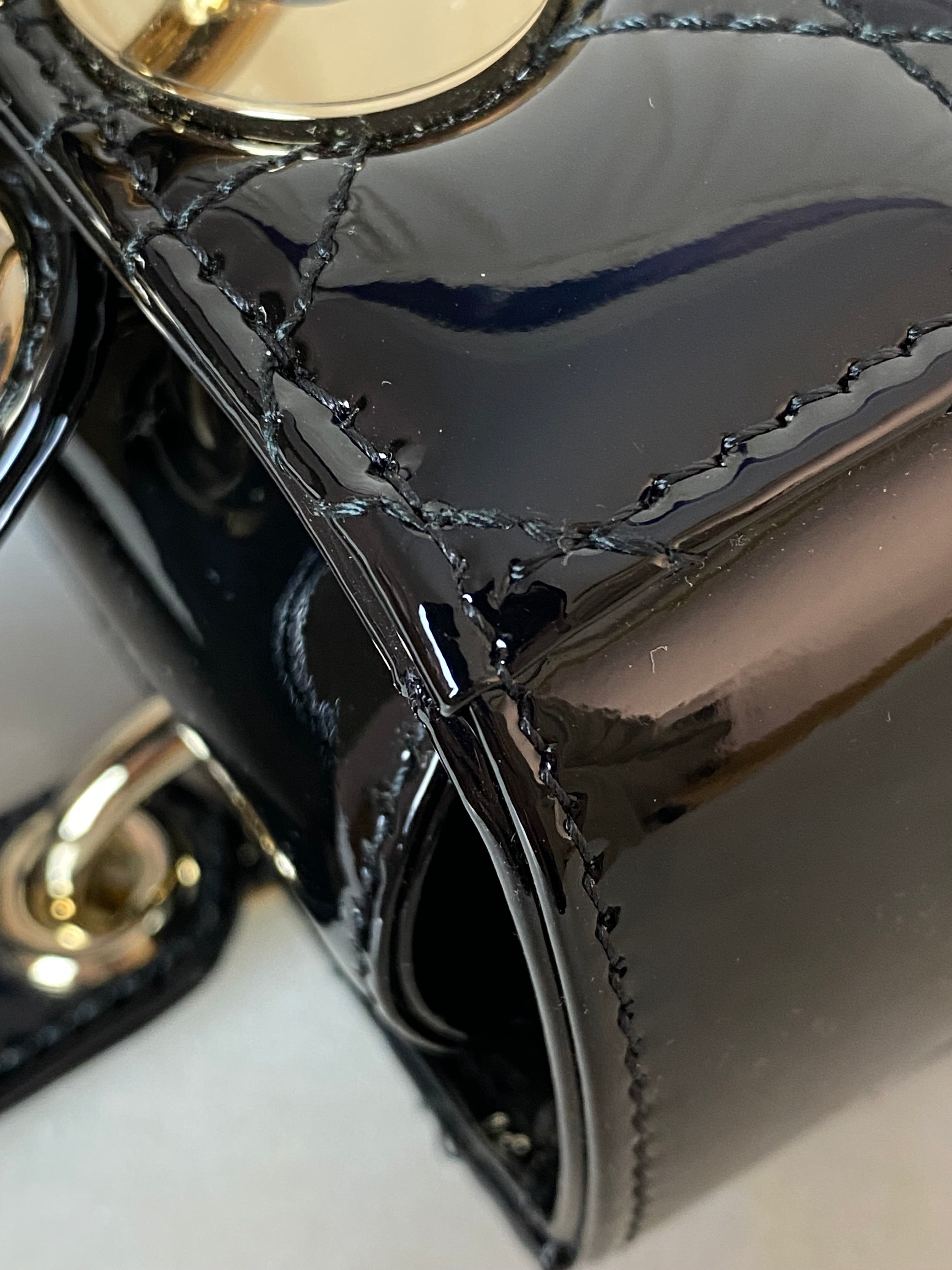 Christian Dior Black Vernie Lady Dior Small Tote Bag W/ Strap-handbag-Christian Dior-The Closet Egypt