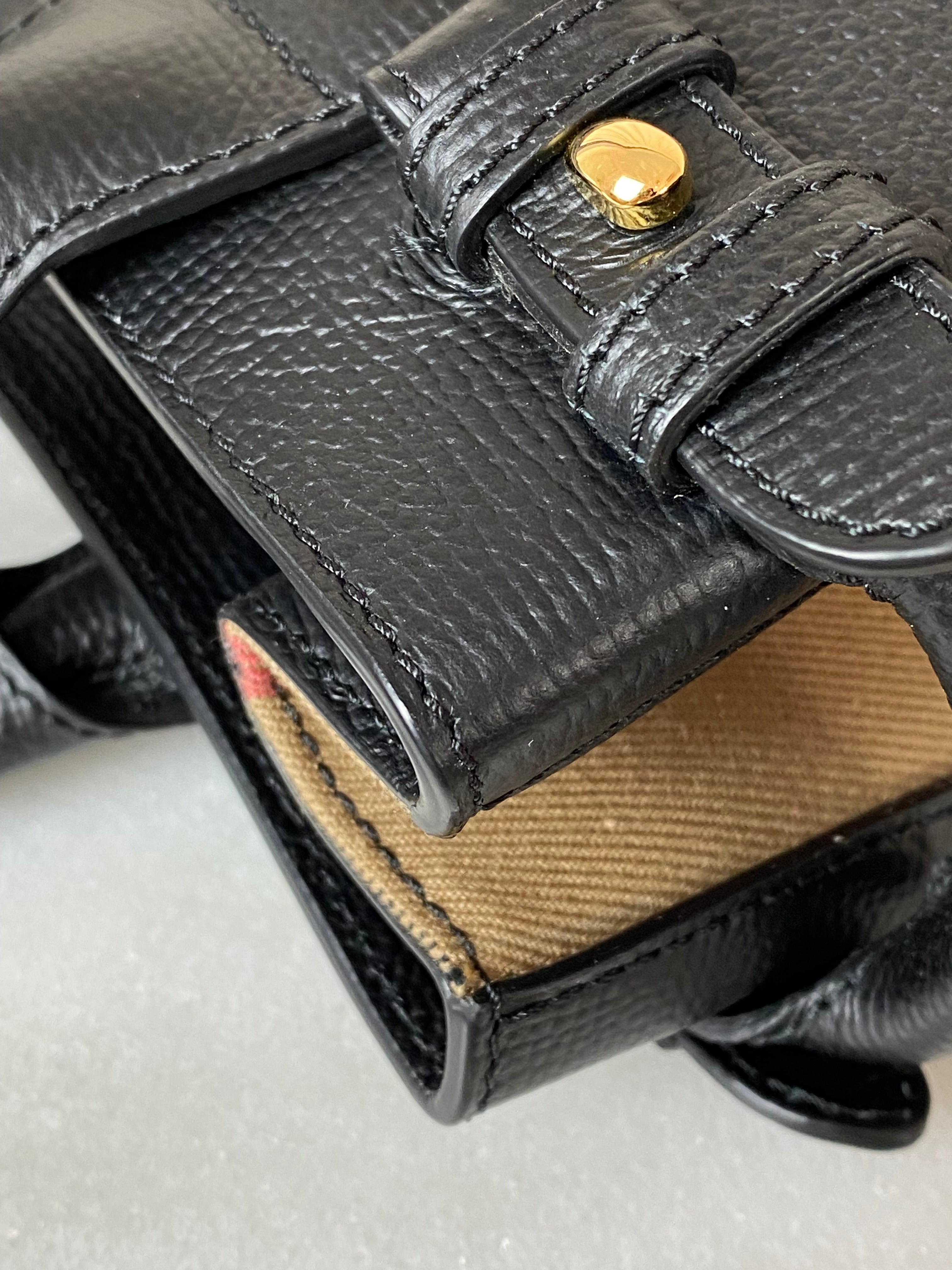 Burberry Black Banner House Check Small Tote Bag W/ Strap
