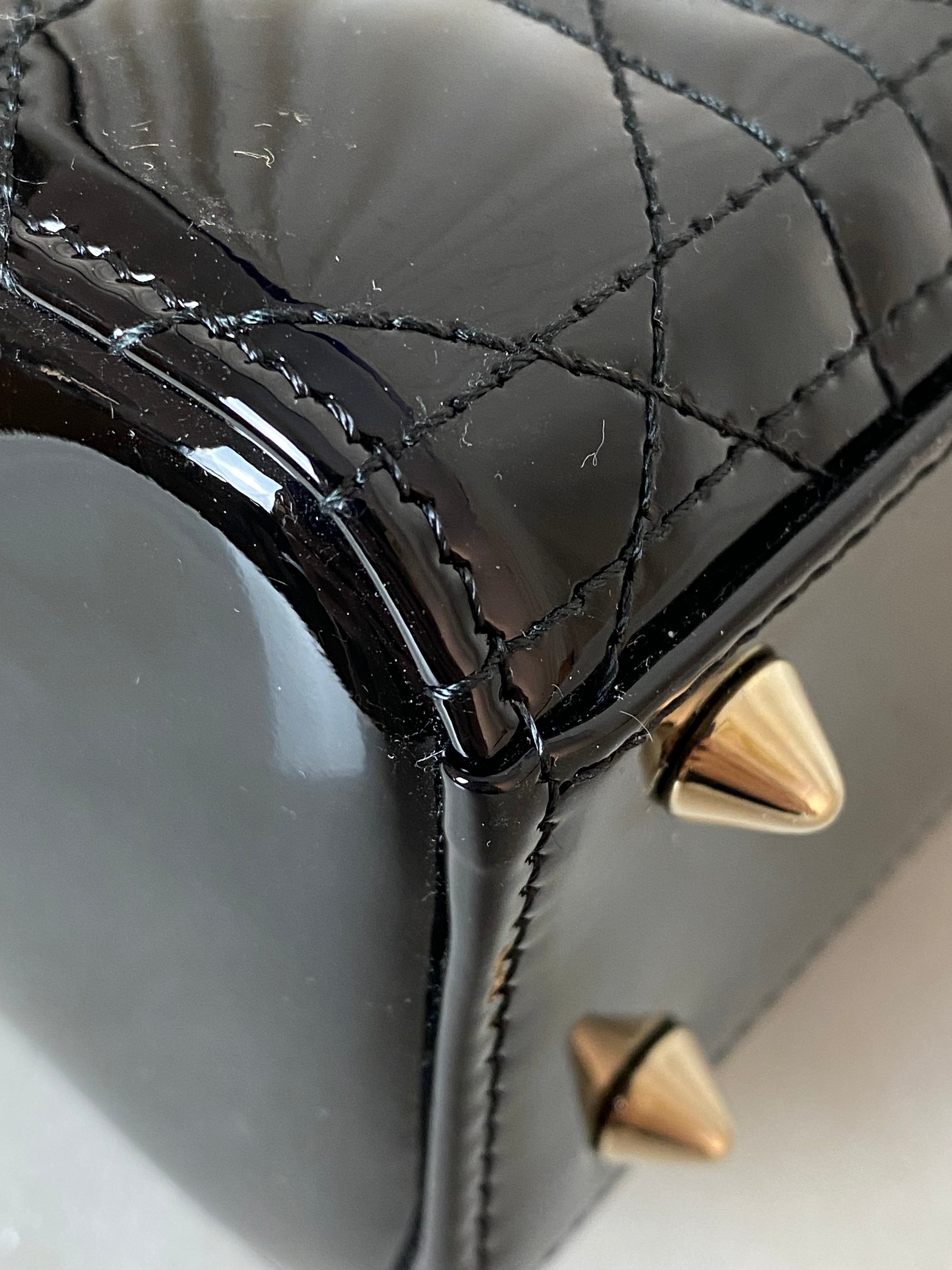 Christian Dior Black Vernie Lady Dior Small Tote Bag W/ Strap-handbag-Christian Dior-The Closet Egypt