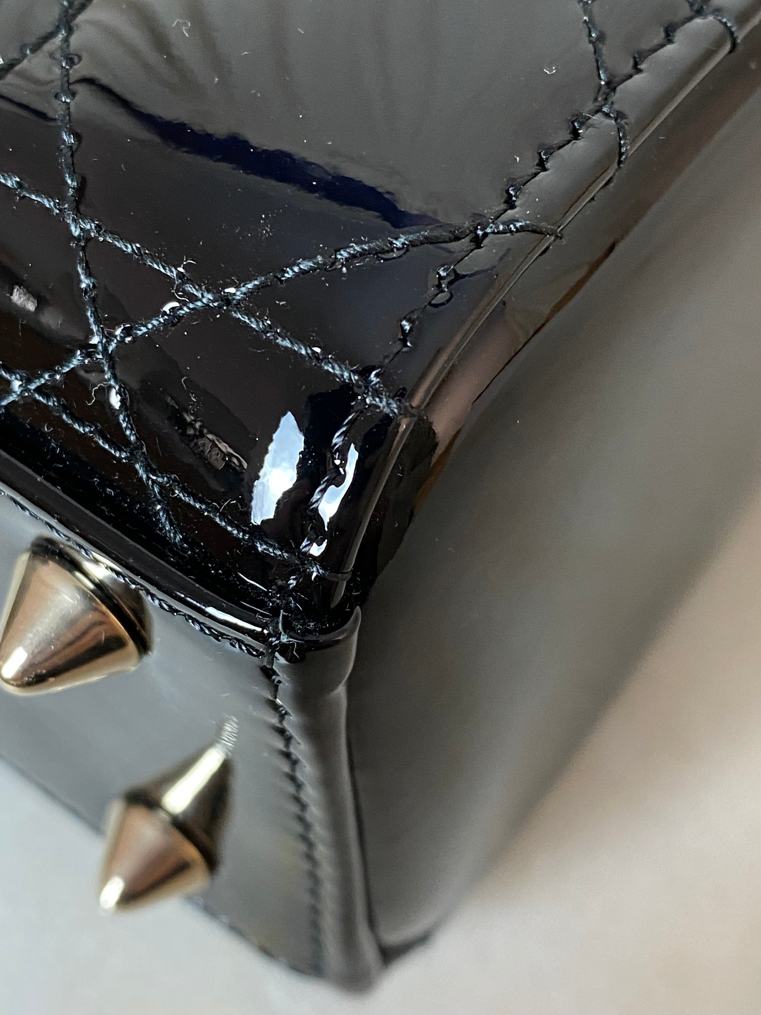 Christian Dior Black Vernie Lady Dior Small Tote Bag W/ Strap-handbag-Christian Dior-The Closet Egypt