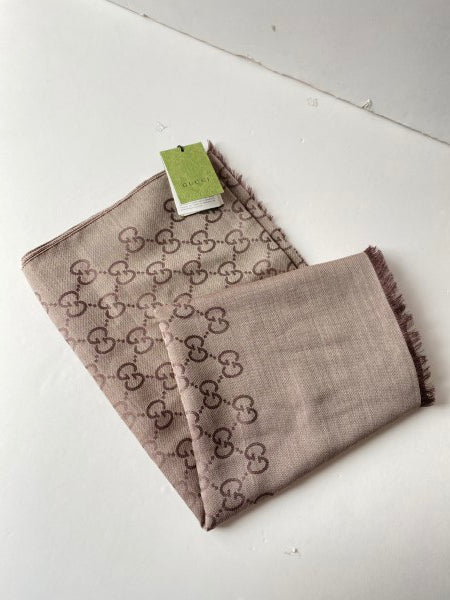 Gucci Brown GG Monogram Wool Silk Scarf-Scarf-Gucci-The Closet Egypt