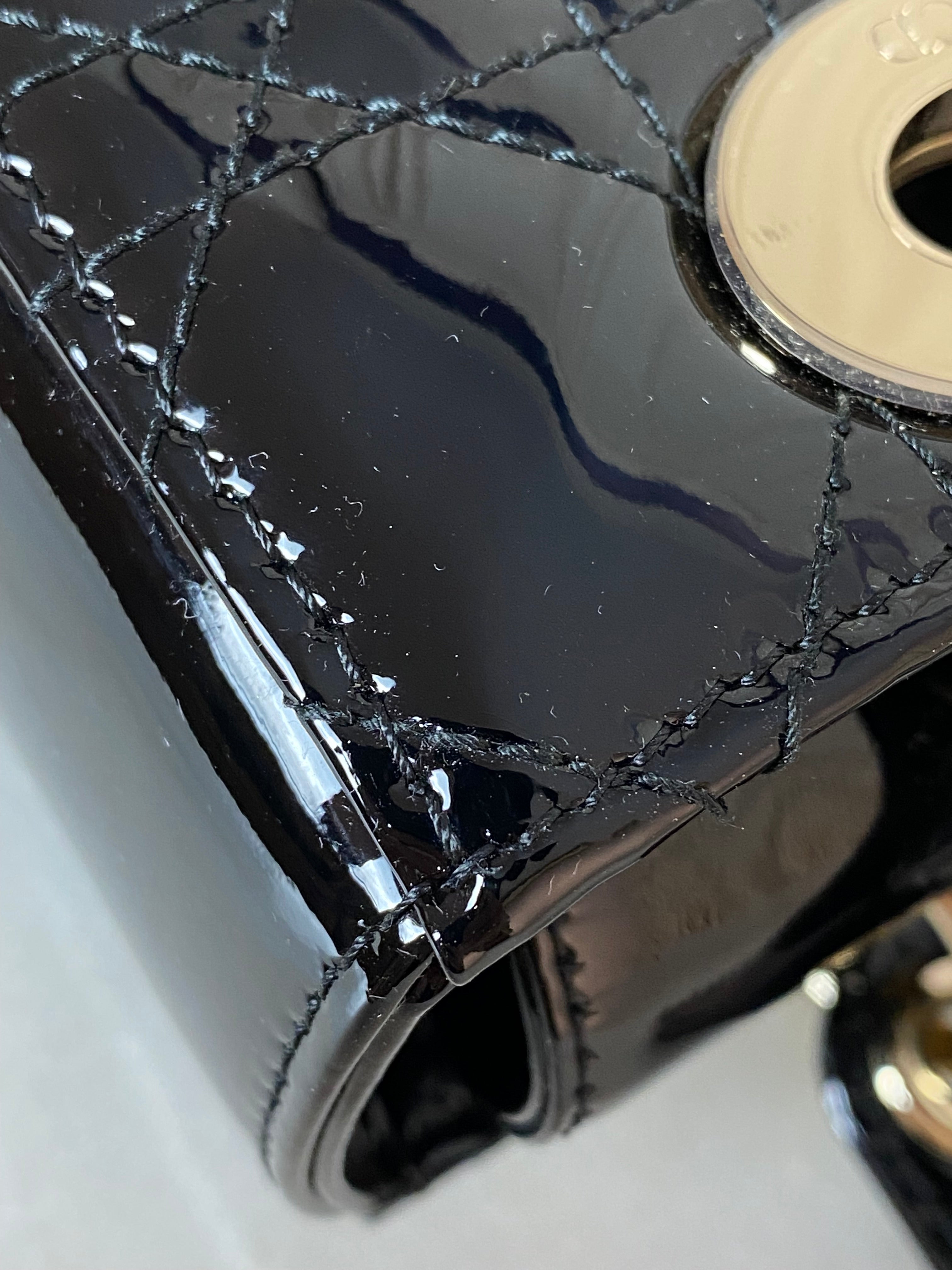 Christian Dior Black Vernie Lady Dior Small Tote Bag W/ Strap-handbag-Christian Dior-The Closet Egypt