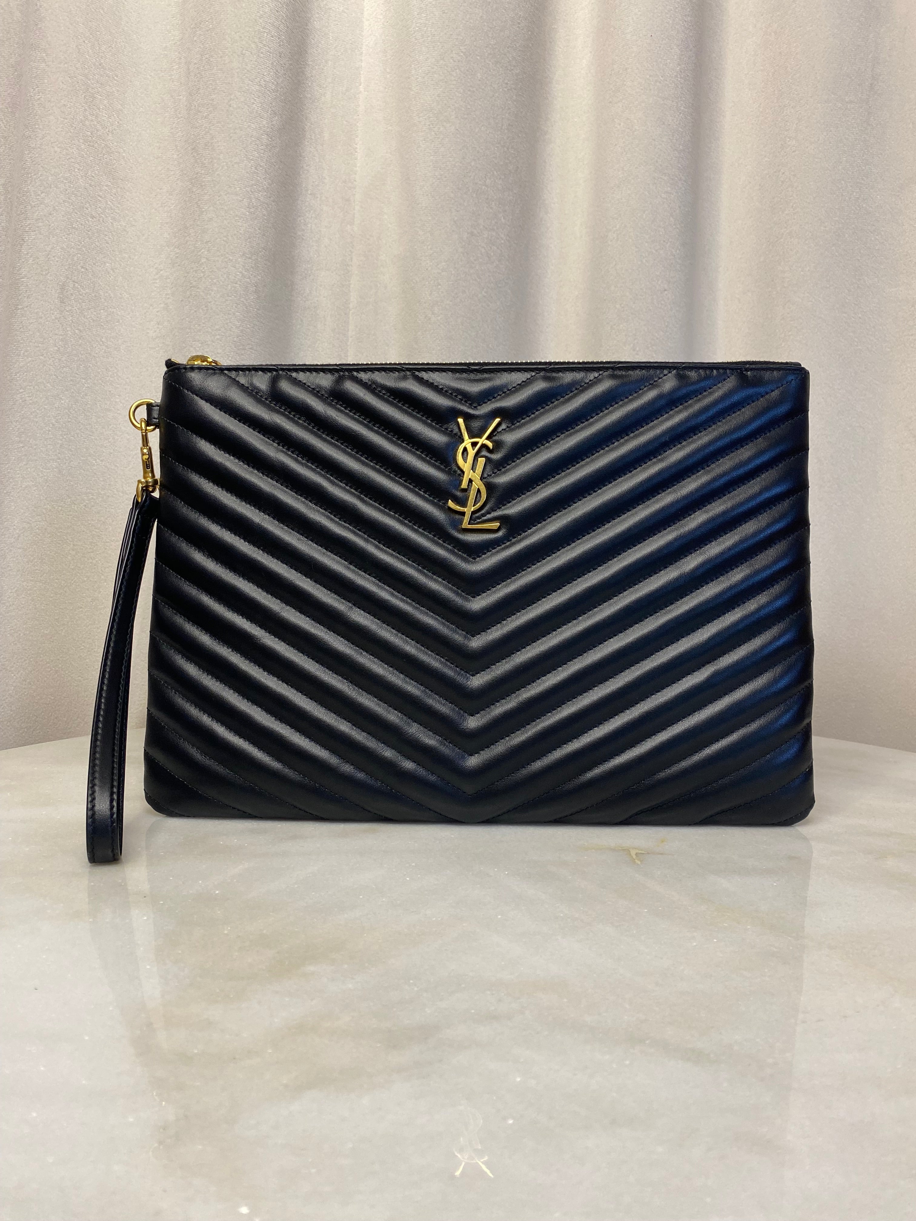 YSL Black Cassandre Medium Classic Clutch-Clutch-YSL-The Closet Egypt