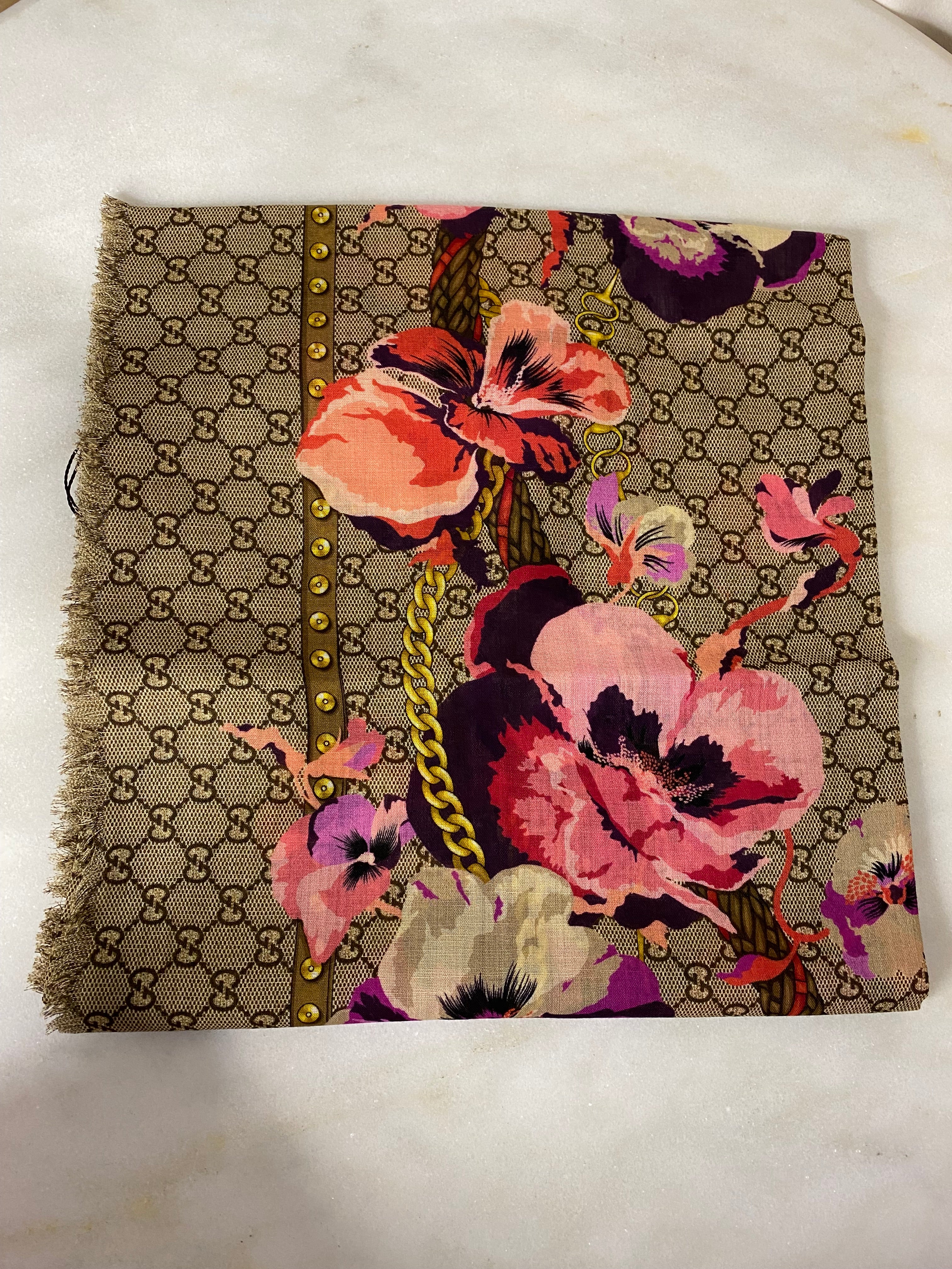 Gucci Tricolor GG Floral Scarf-Scarf-Gucci-The Closet Egypt
