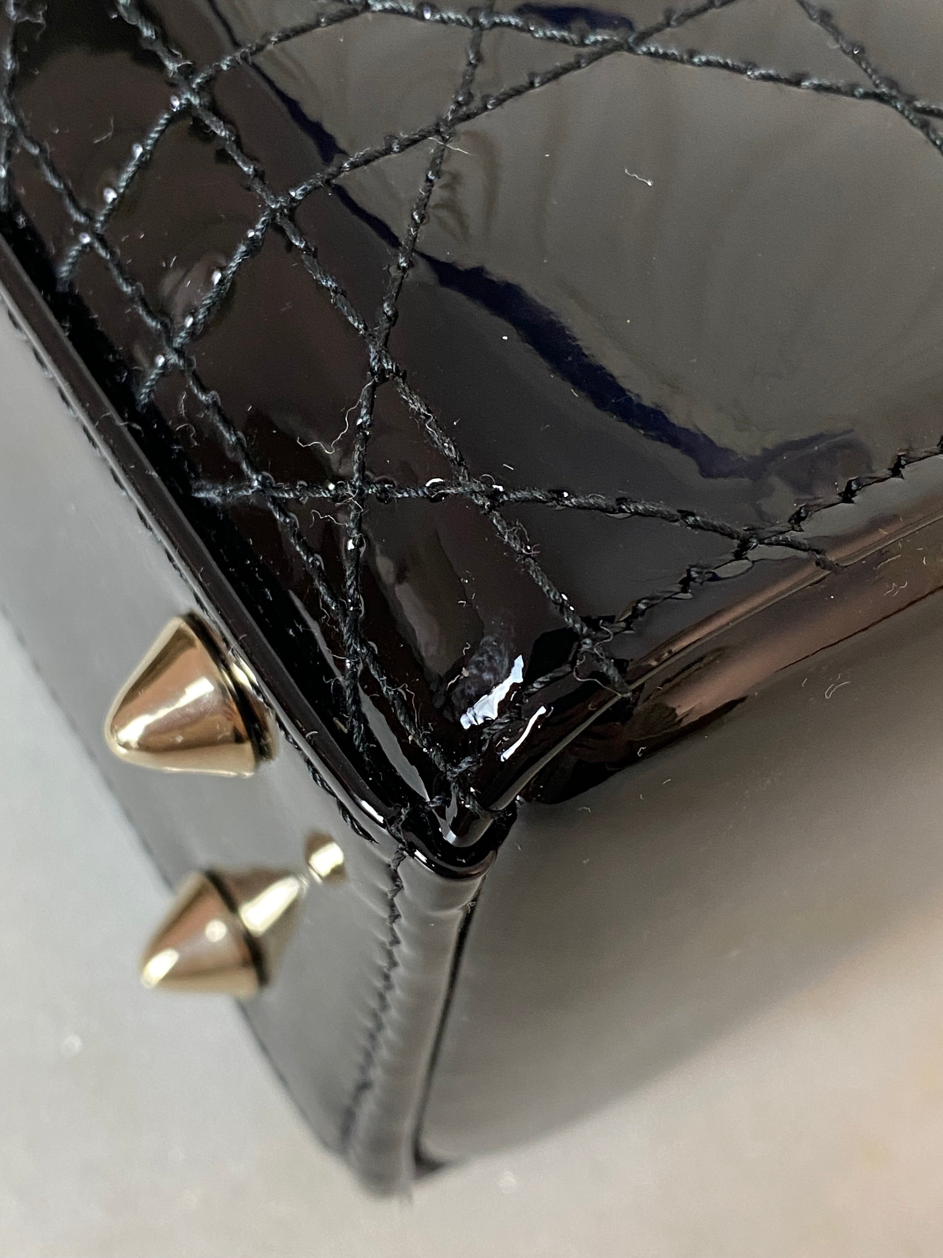 Christian Dior Black Vernie Lady Dior Small Tote Bag W/ Strap-handbag-Christian Dior-The Closet Egypt