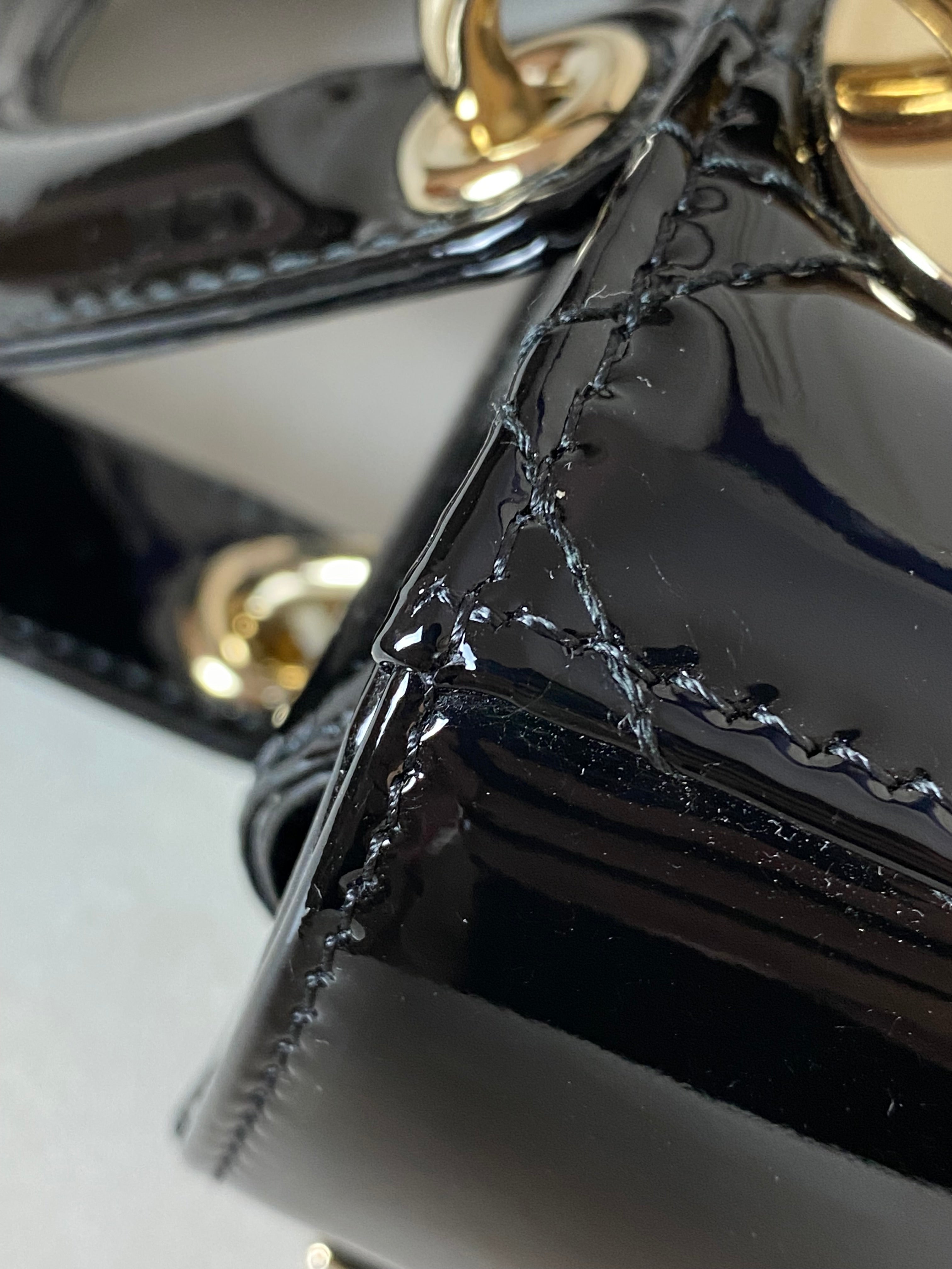 Christian Dior Black Vernie Lady Dior Small Tote Bag W/ Strap-handbag-Christian Dior-The Closet Egypt