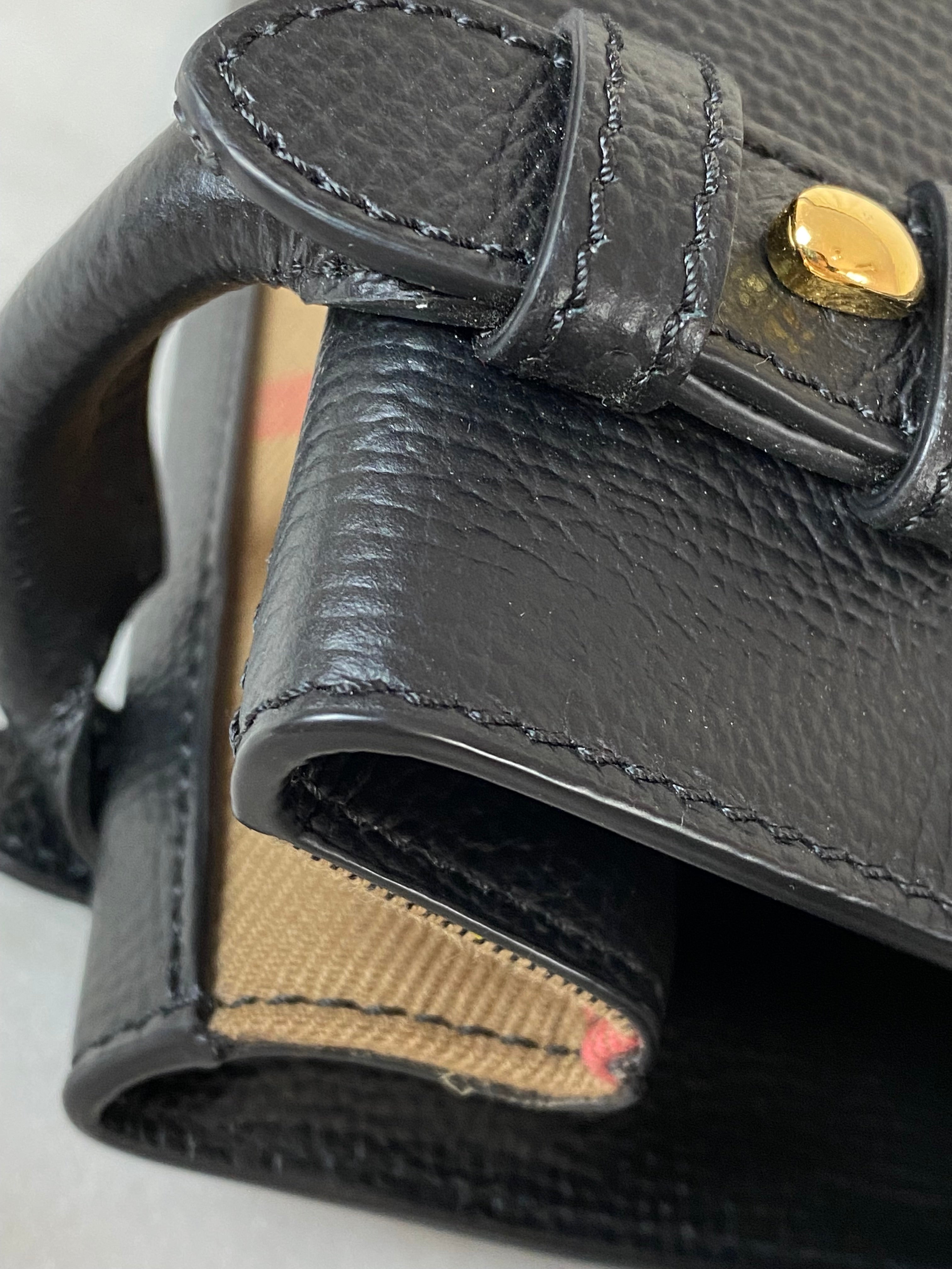 Burberry Black Banner House Check Small Tote Bag W/ Strap