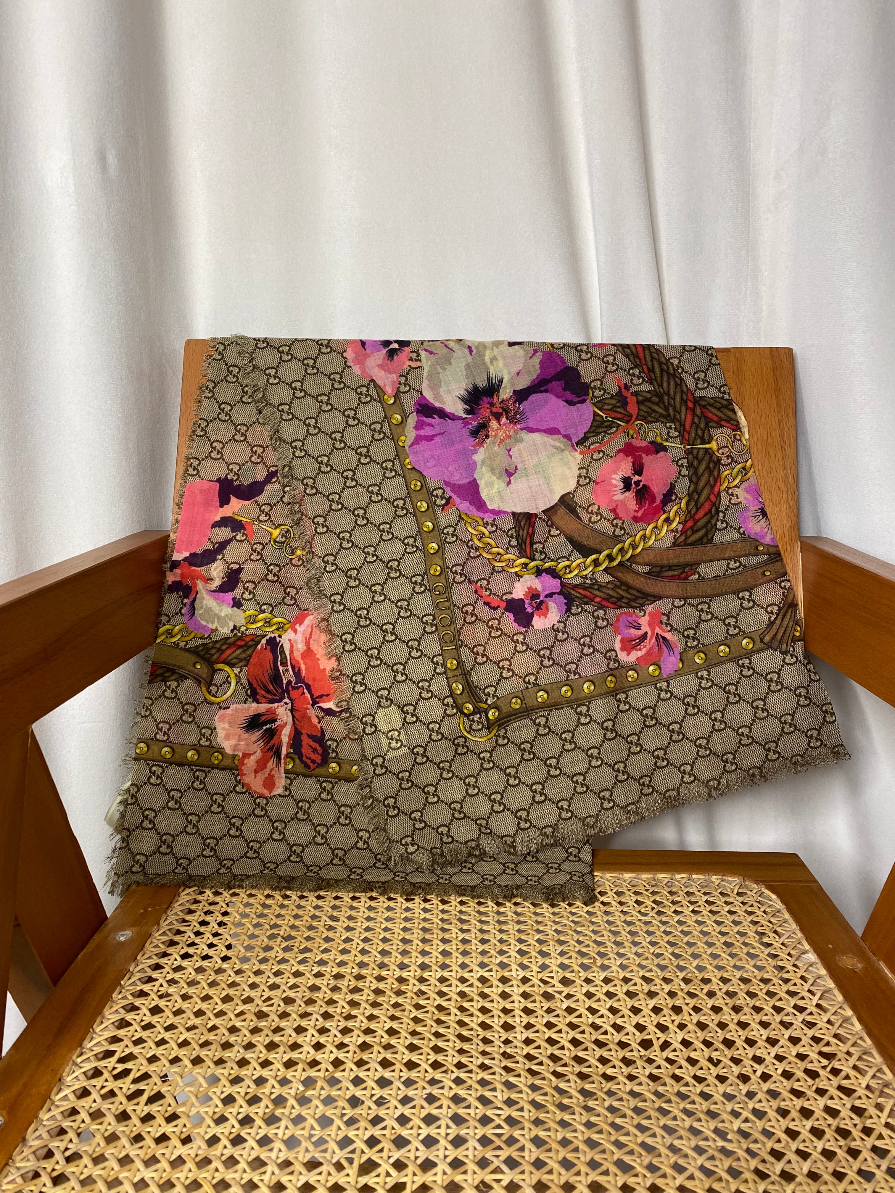 Gucci Tricolor GG Floral Scarf-Scarf-Gucci-The Closet Egypt