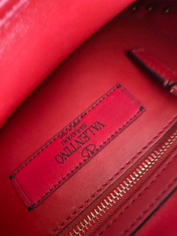 Valentino Red Spike Medium Studded Top Handle Bag W/ Silver Chain-handbag-Valentino-The Closet Egypt