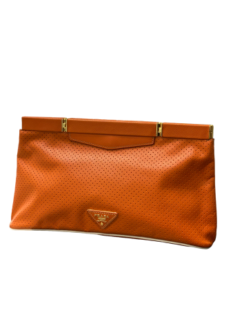Prada Orange Soft Frame Clutch-Clutch-Prada-The Closet Egypt