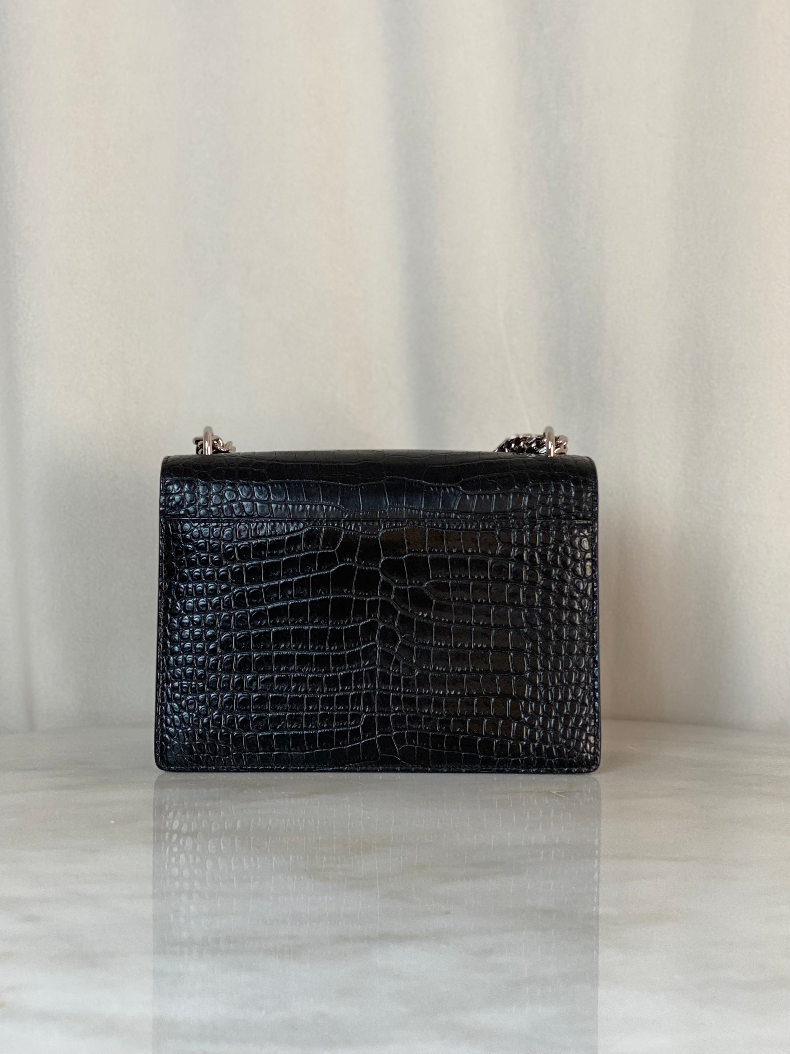 YSL Black Croco Embossed Sunset Medium Bag-handbag-YSL-The Closet Egypt
