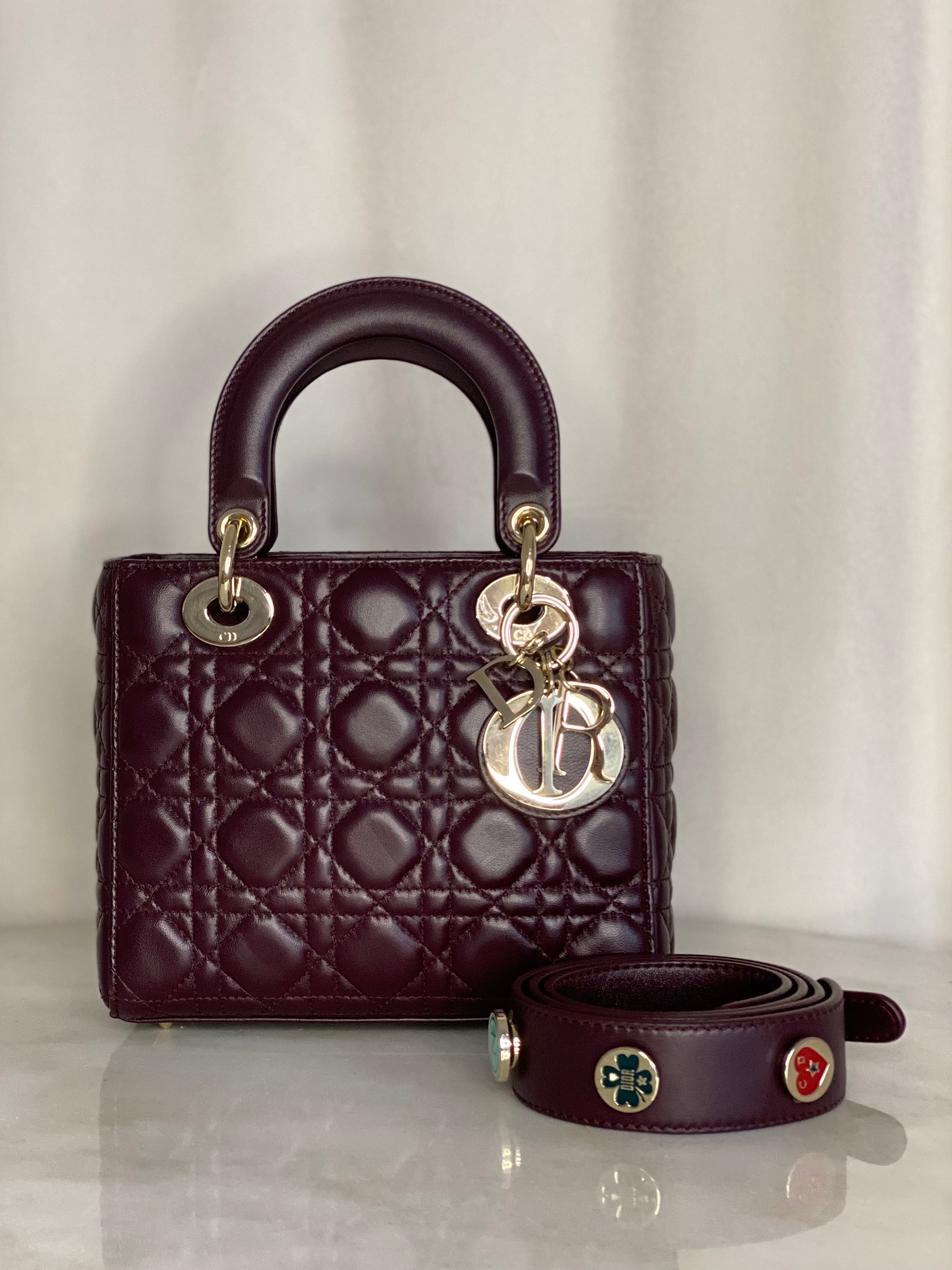Christian Dior Burgundy Lady Dior Small W/ Strap-handbag-Christian Dior-The Closet Egypt