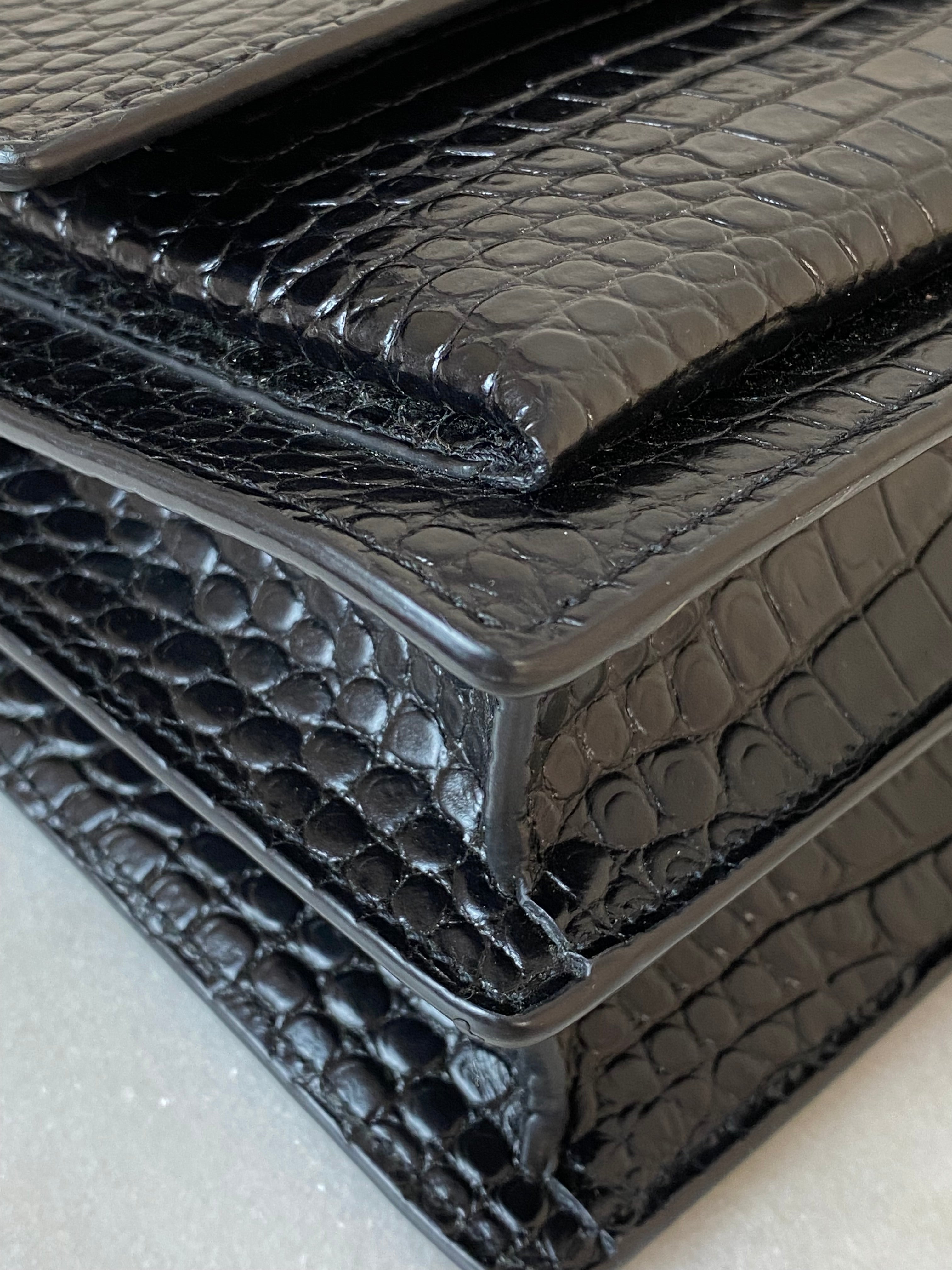 YSL Black Croco Embossed Sunset Medium Bag-handbag-YSL-The Closet Egypt