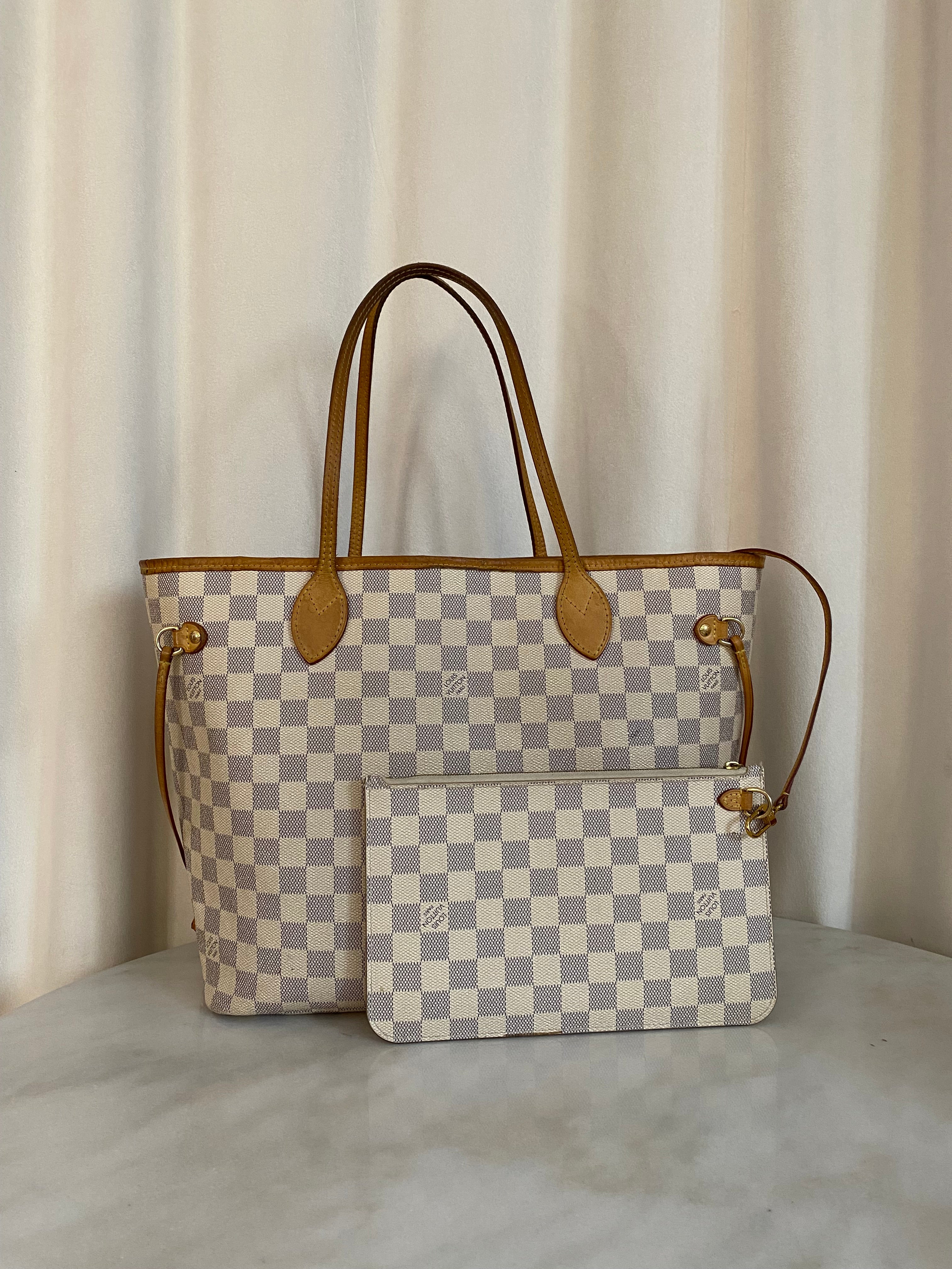 Louis Vuitton Damier Azur Neverfull MM Bag W/ Pouch