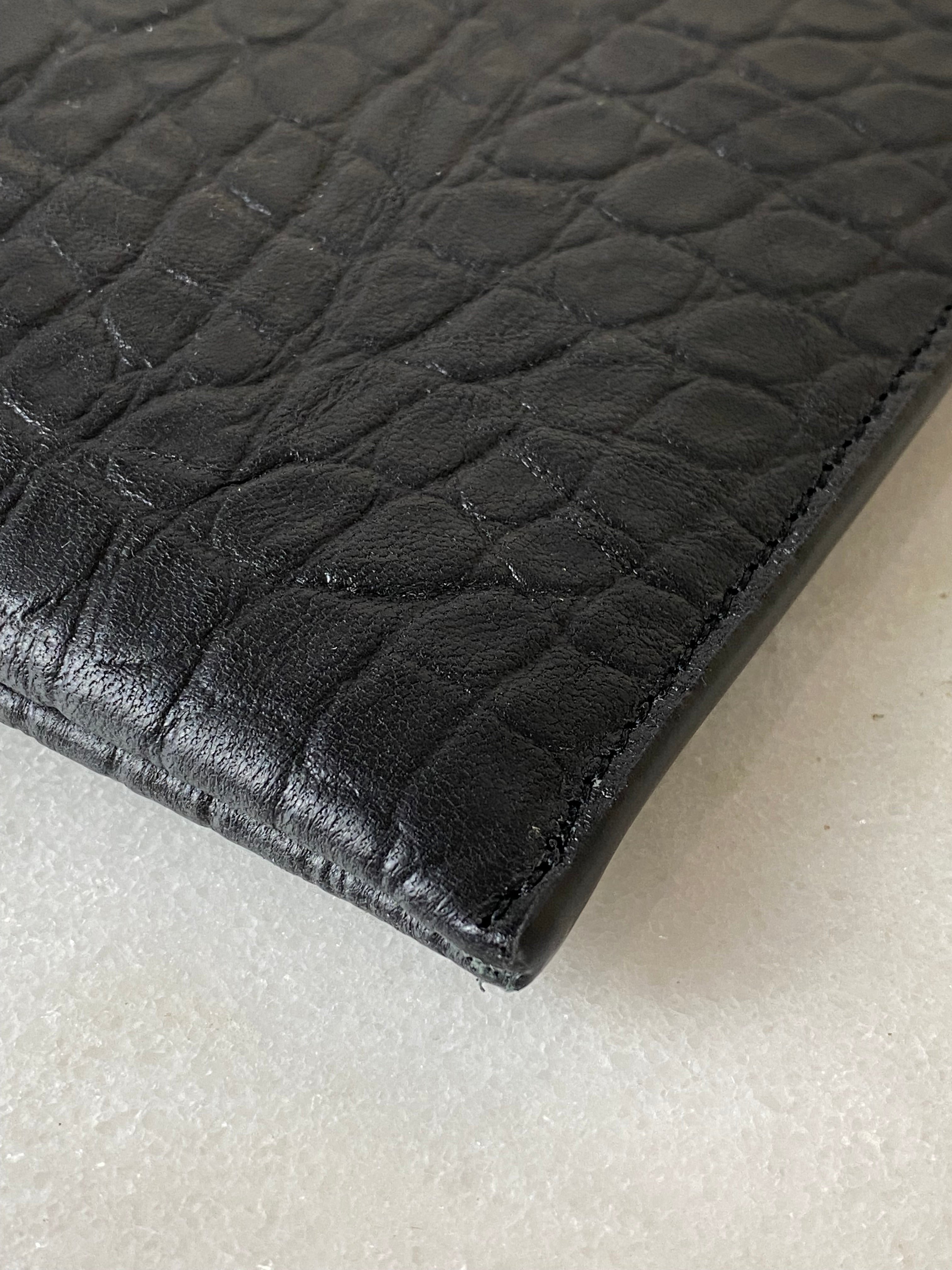 YSL Black Croco Embossed Cassandre Zip Pouch Tablet Holder