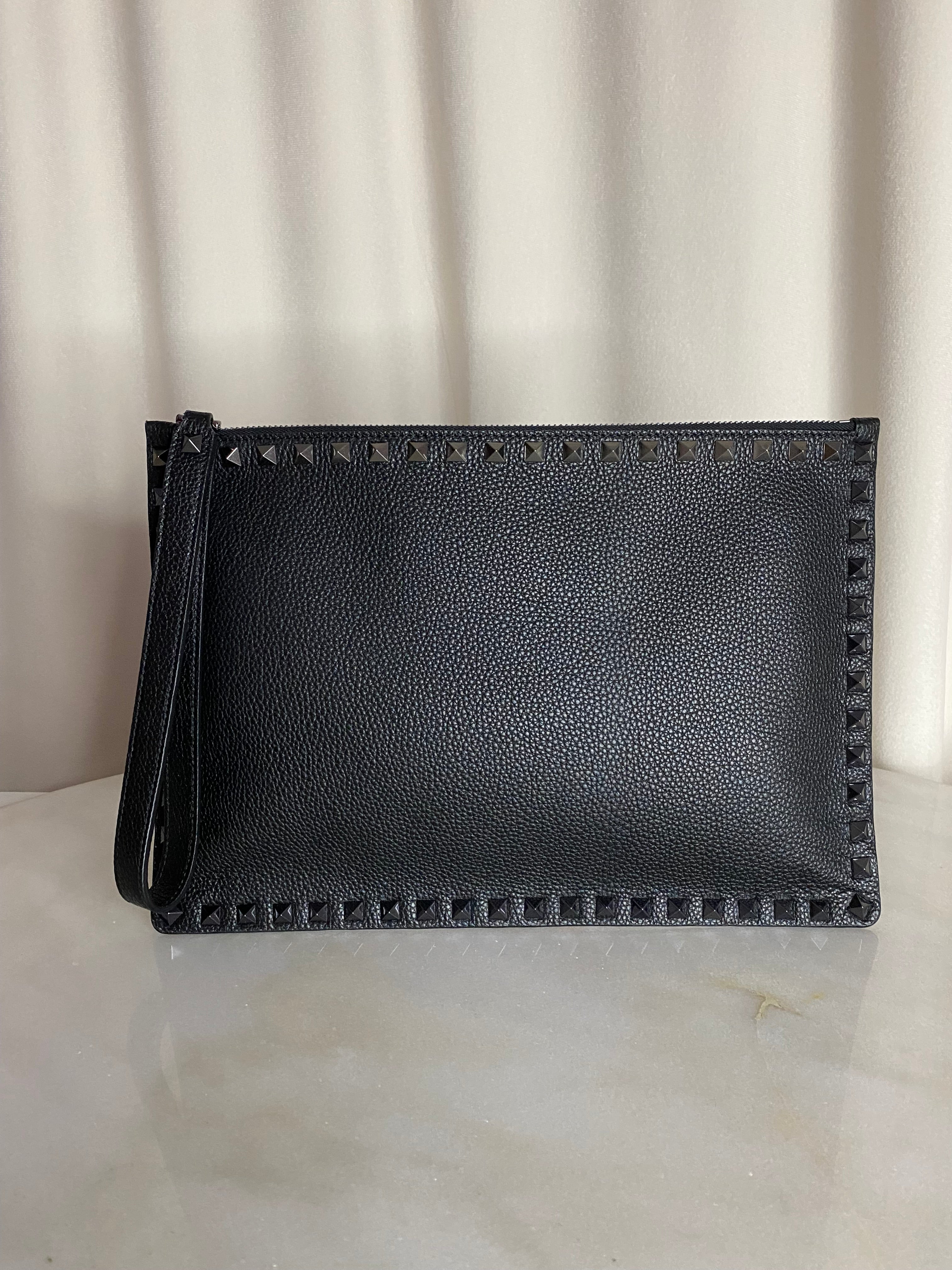 Valentino Black Studded Zip Clutch