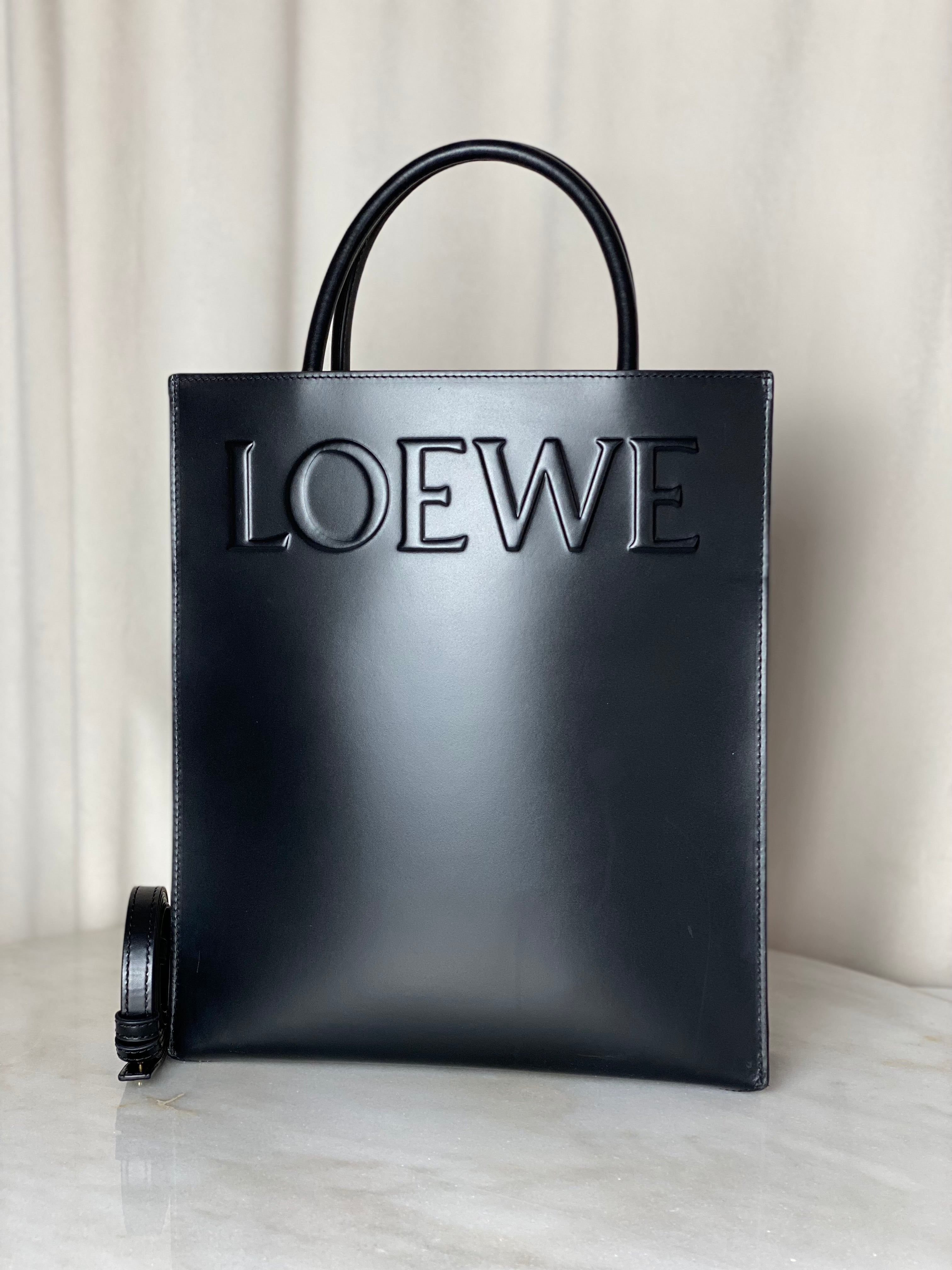 Loewe Black Vertical Logo Standard A4 Tote Bag