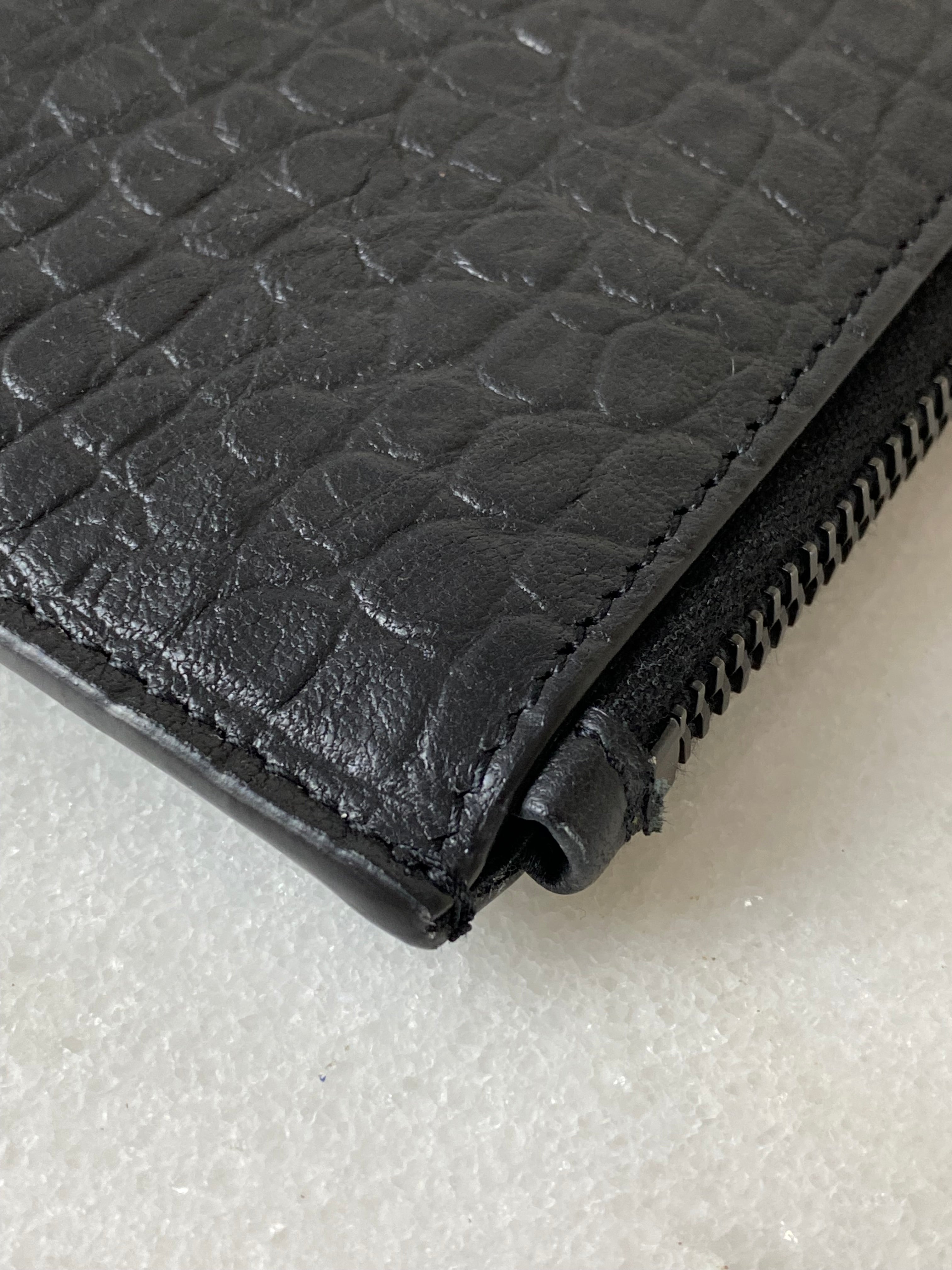 YSL Black Croco Embossed Cassandre Zip Pouch Tablet Holder