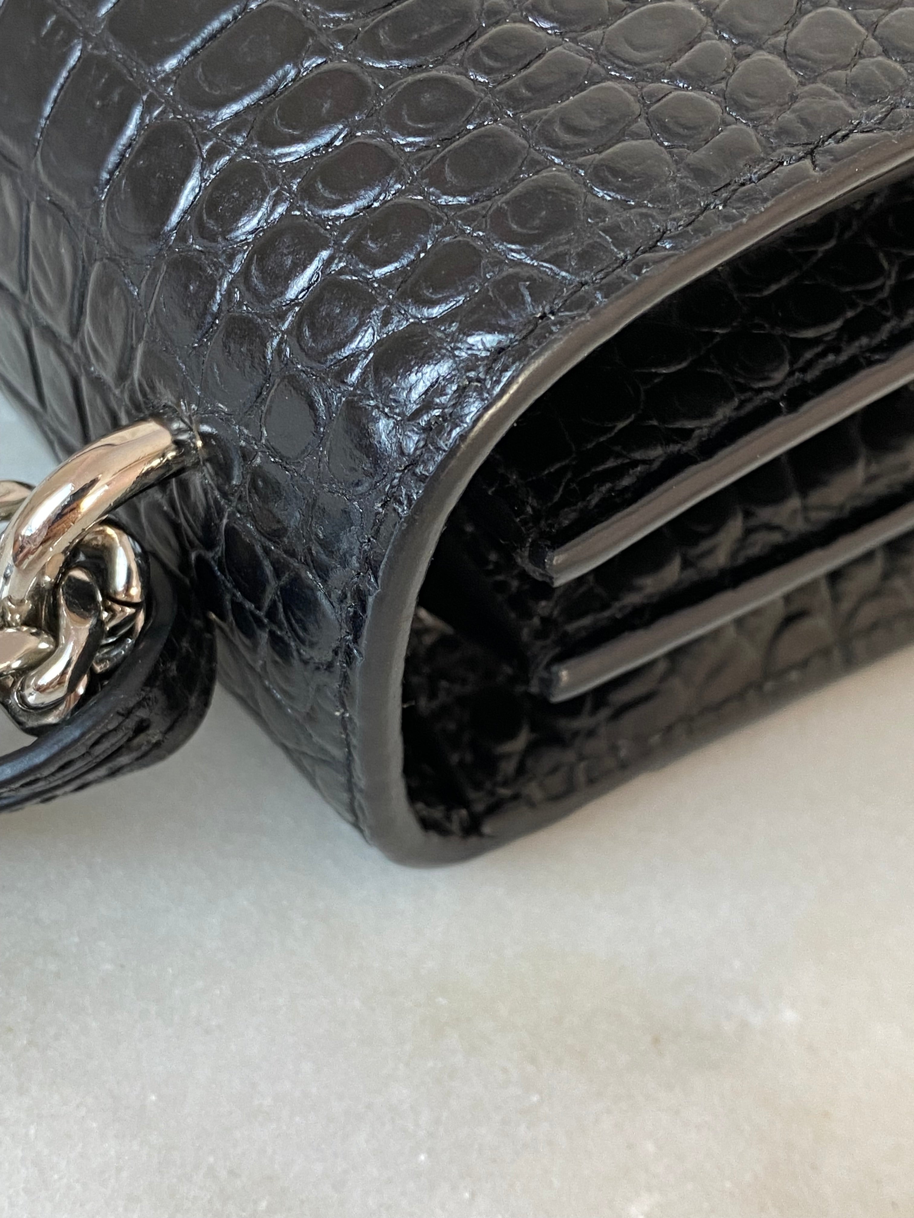 YSL Black Croco Embossed Sunset Medium Bag-handbag-YSL-The Closet Egypt