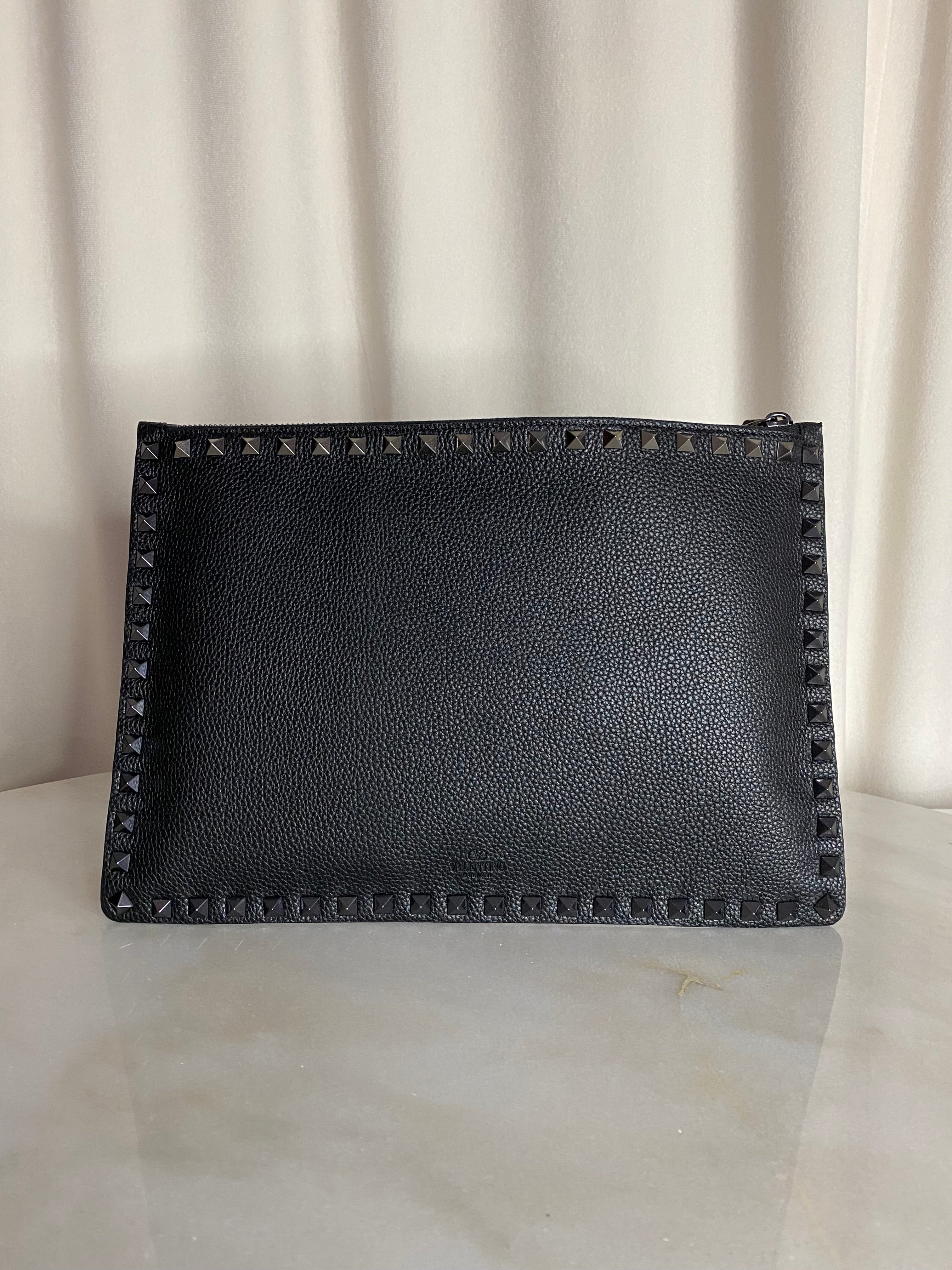 Valentino Black Studded Zip Clutch