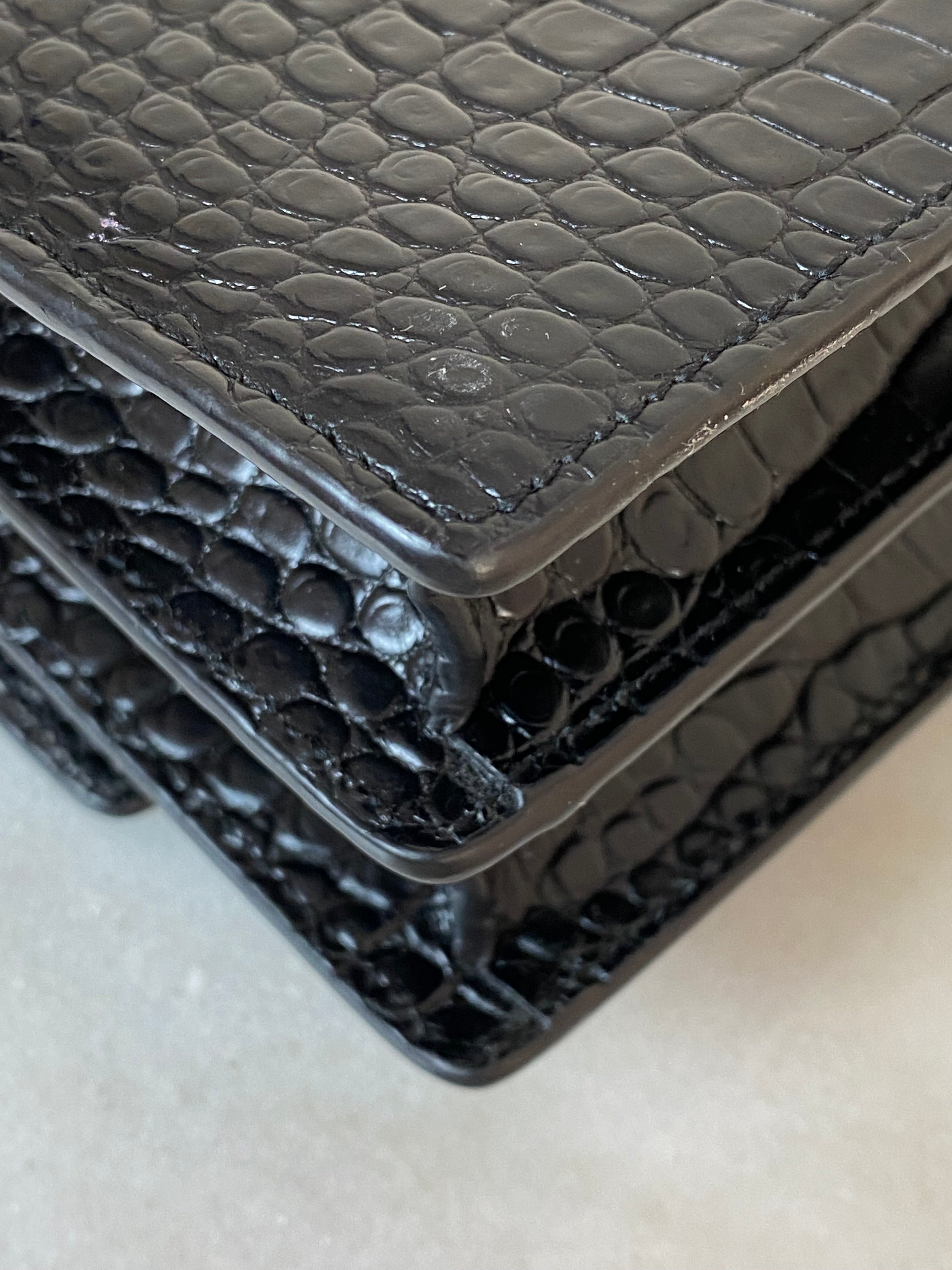 YSL Black Croco Embossed Sunset Medium Bag-handbag-YSL-The Closet Egypt