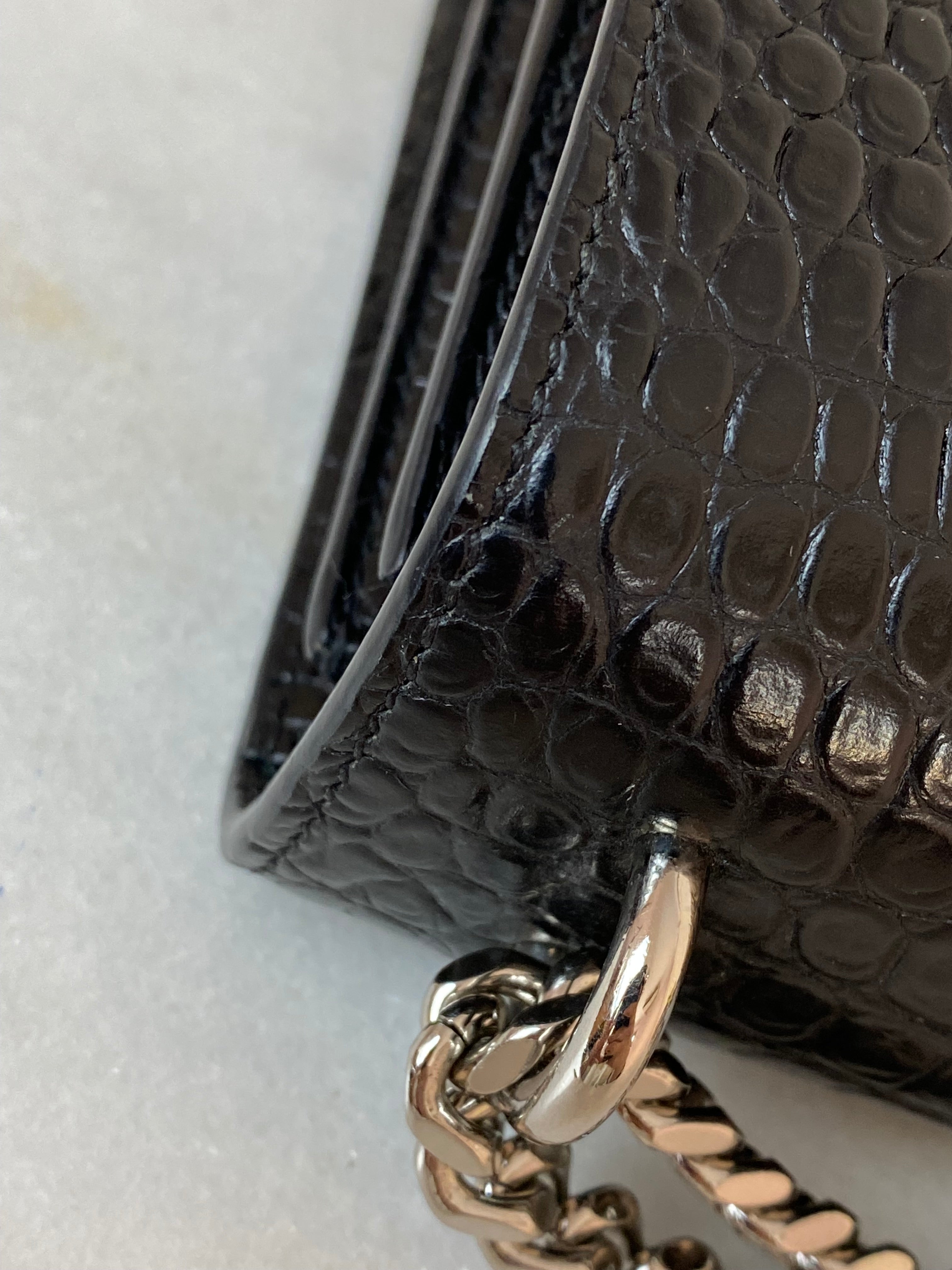 YSL Black Croco Embossed Sunset Medium Bag-handbag-YSL-The Closet Egypt