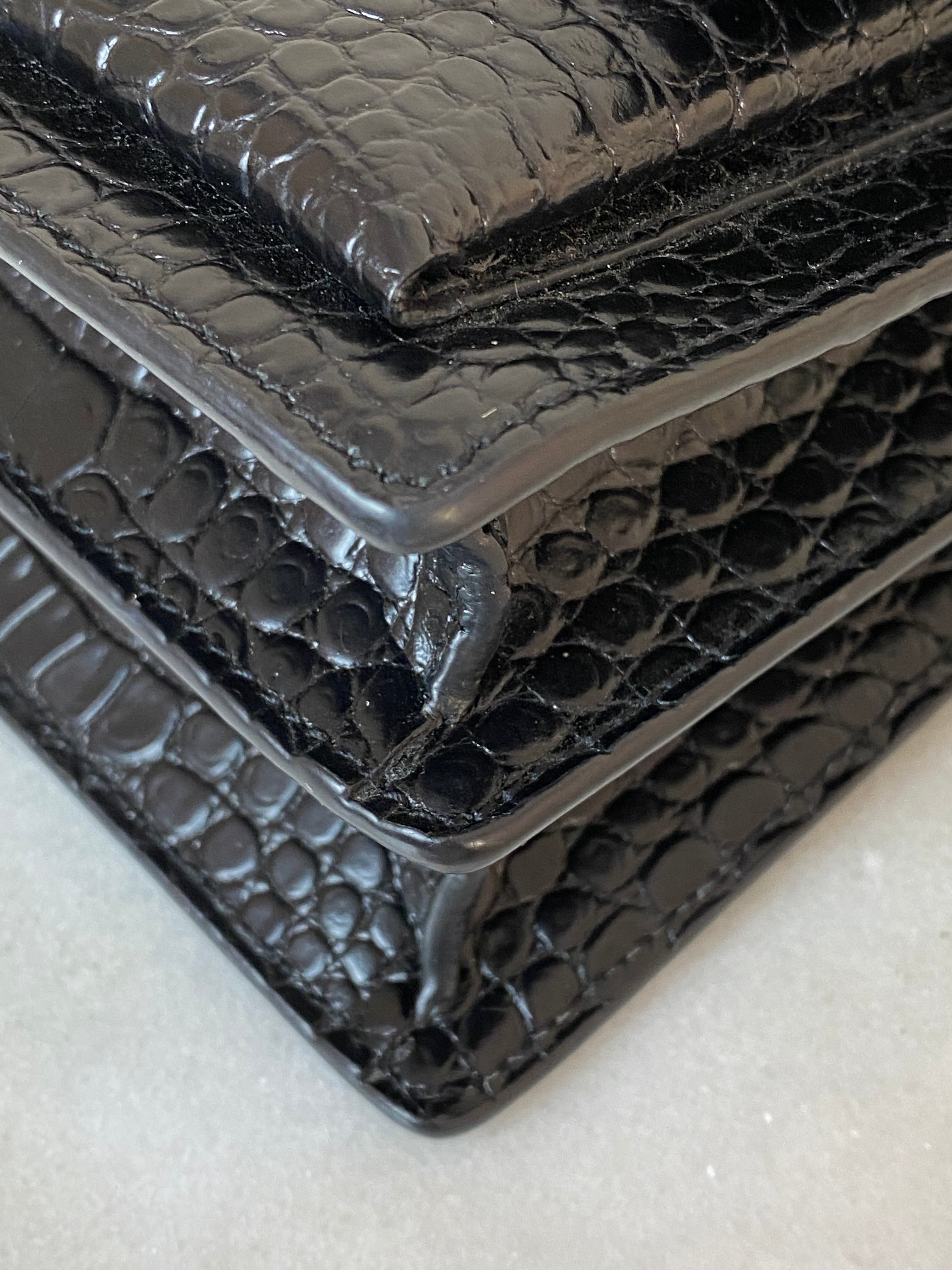 YSL Black Croco Embossed Sunset Medium Bag-handbag-YSL-The Closet Egypt