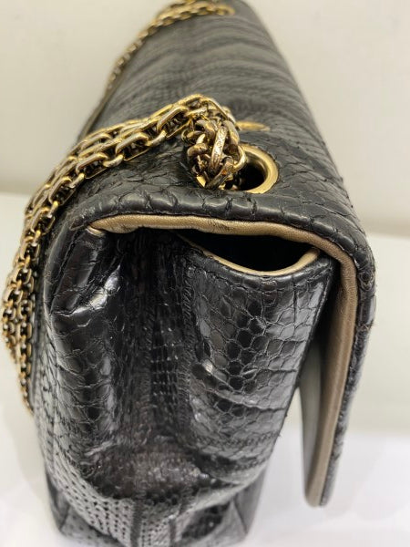 Chanel Black Python Classic Flap Jumbo Bag-handbag-Chanel-The Closet Egypt