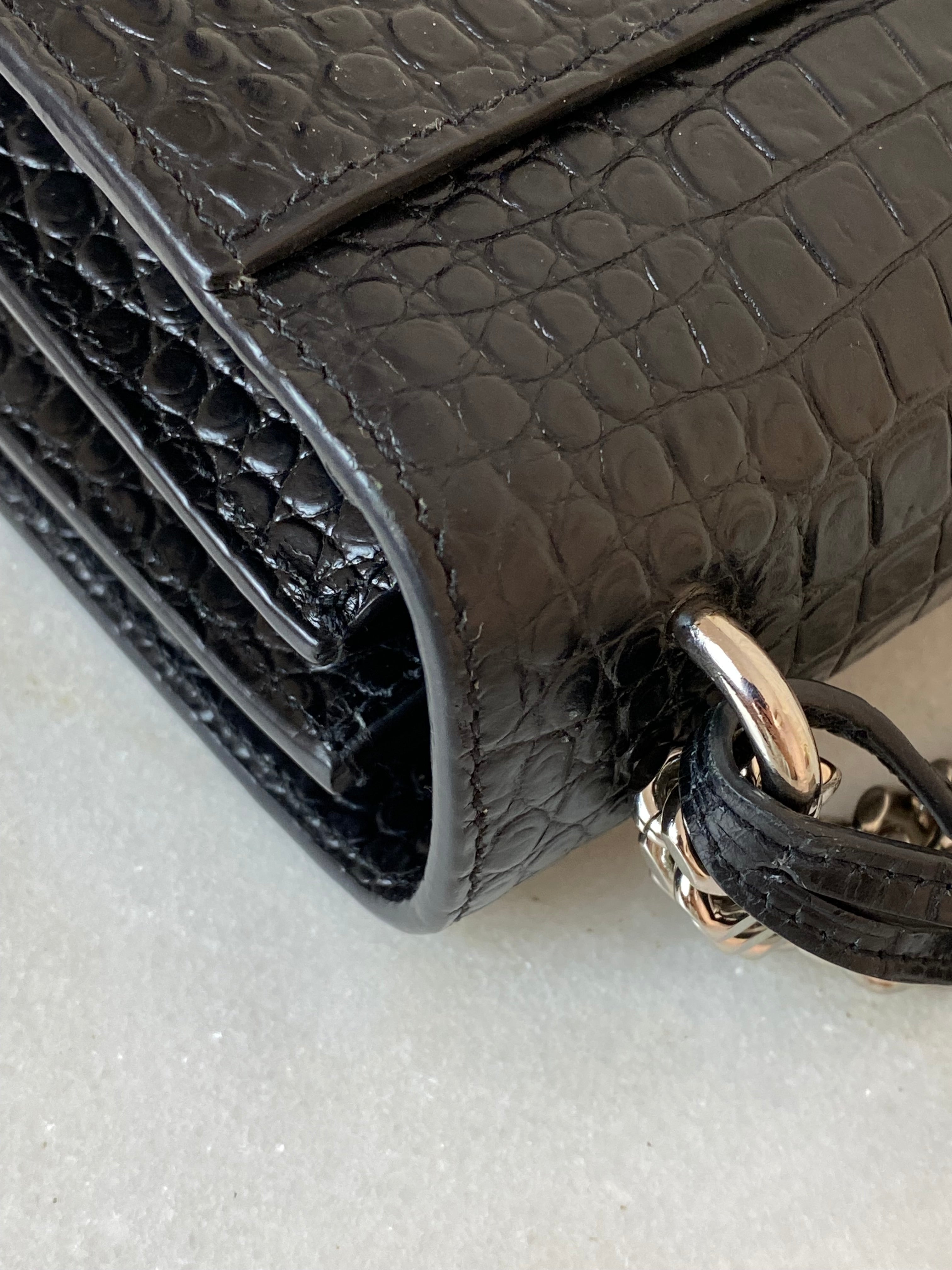 YSL Black Croco Embossed Sunset Medium Bag-handbag-YSL-The Closet Egypt