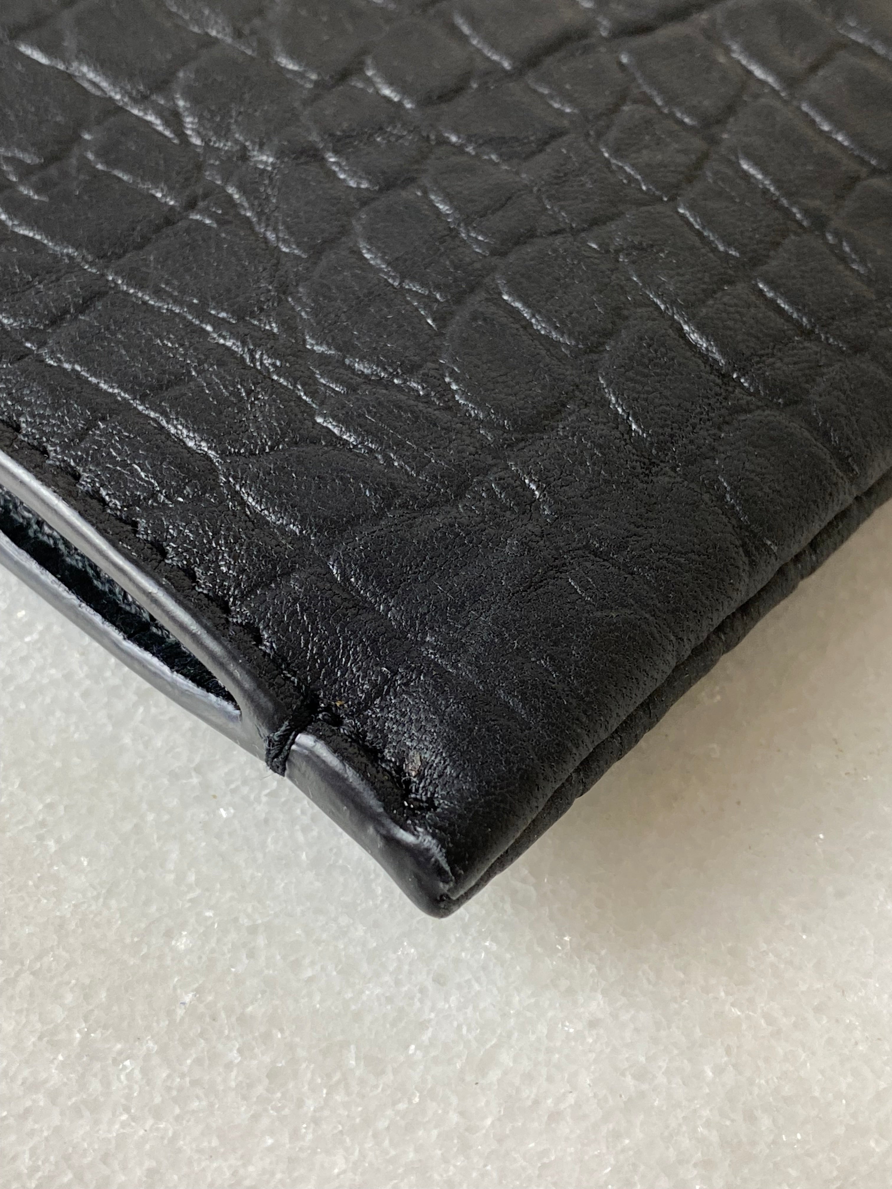 YSL Black Croco Embossed Cassandre Zip Pouch Tablet Holder
