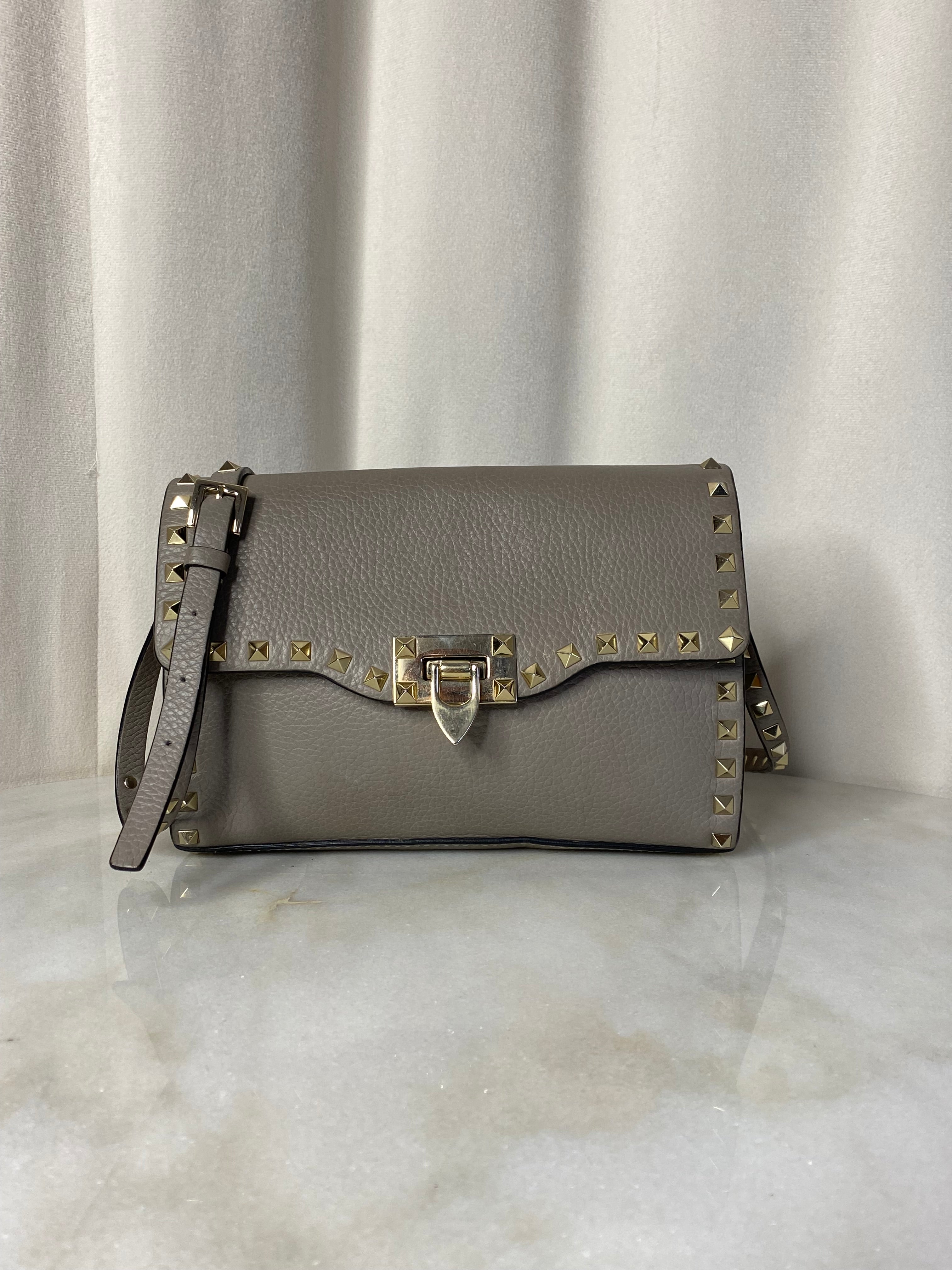 Valentino Grey Rockstud Flap Crossbody Bag-handbag-Valentino-The Closet Egypt