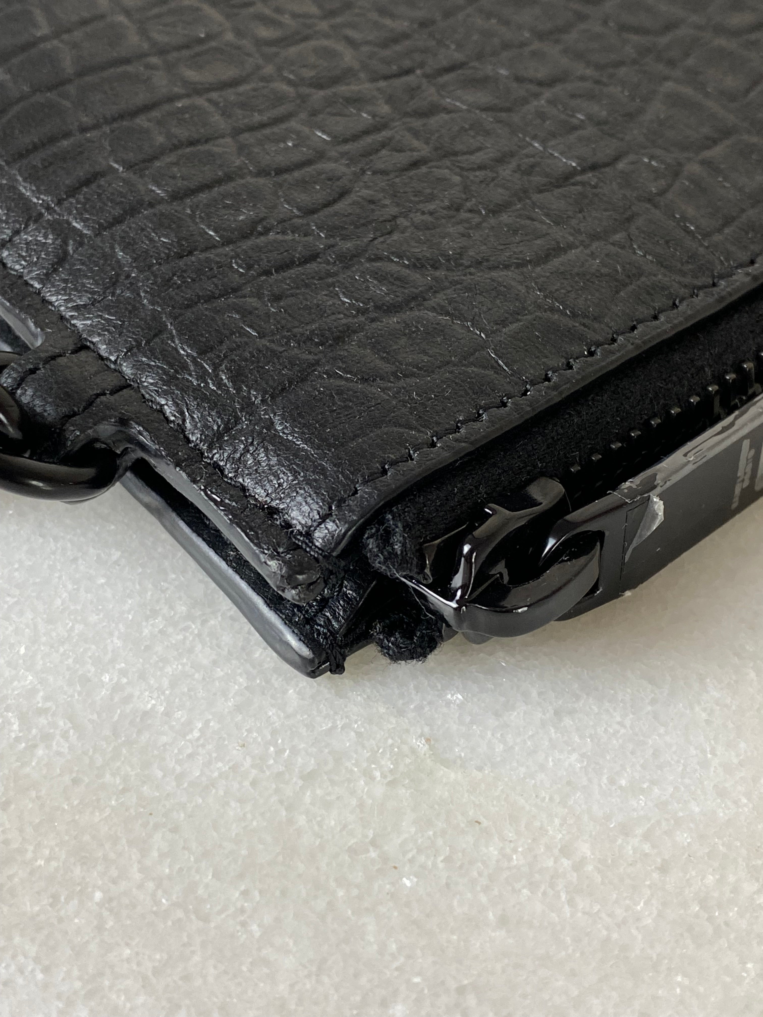 YSL Black Croco Embossed Cassandre Zip Pouch Tablet Holder