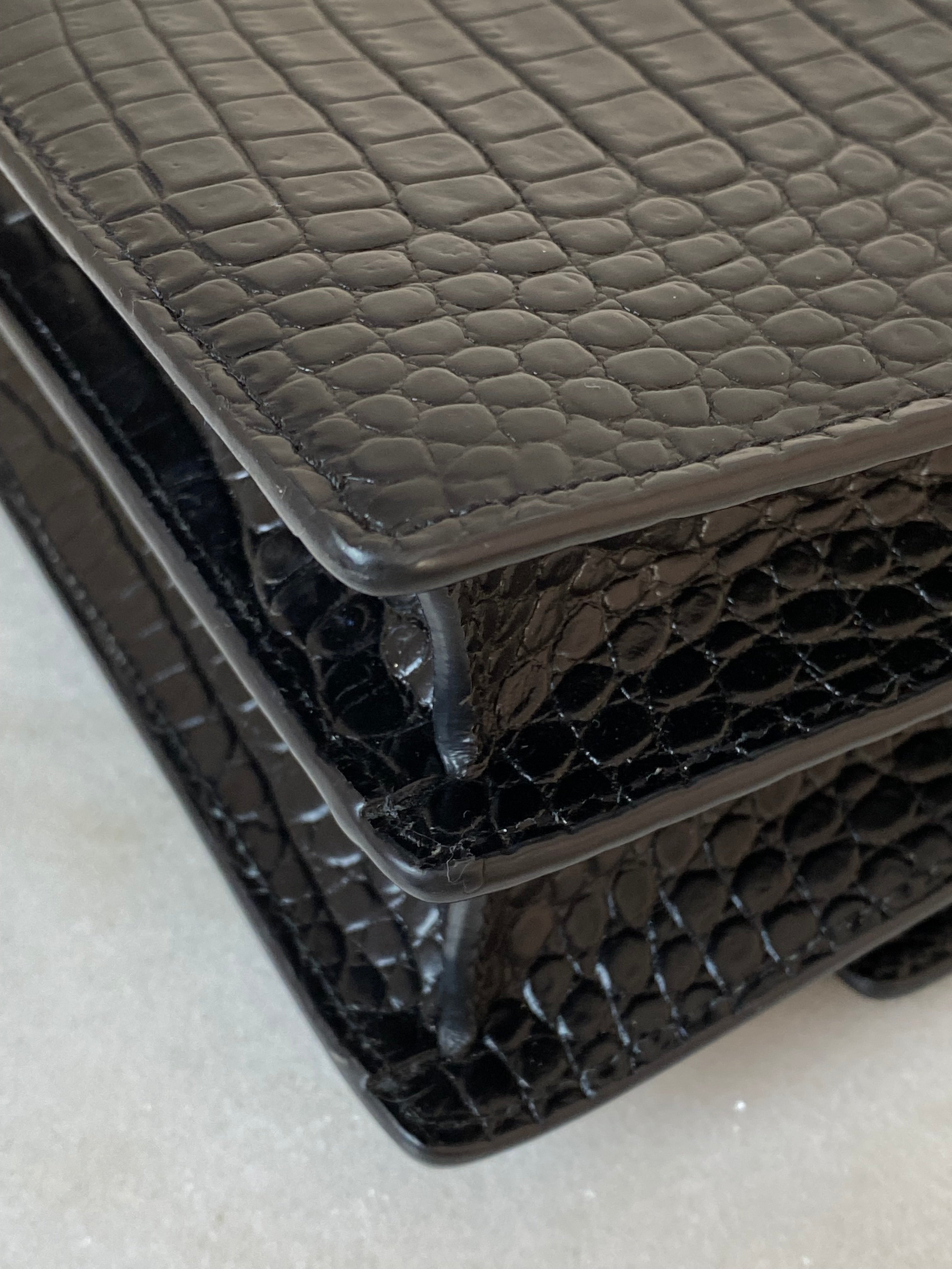 YSL Black Croco Embossed Sunset Medium Bag-handbag-YSL-The Closet Egypt