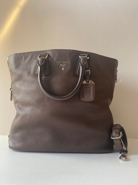 Prada Brown Vitello Daino Shoulder Bag-handbag-Prada-The Closet Egypt