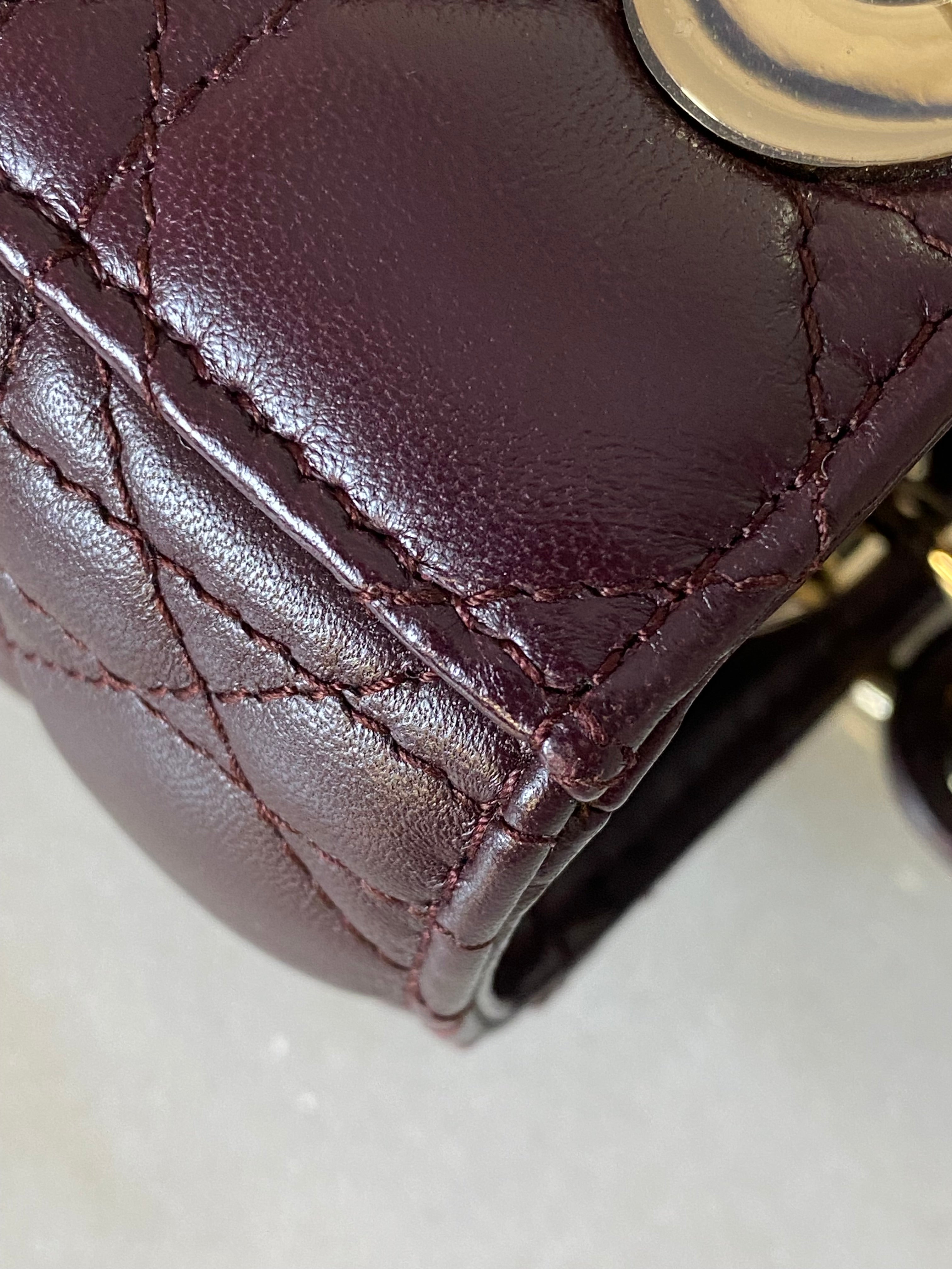 Christian Dior Burgundy Lady Dior Small W/ Strap-handbag-Christian Dior-The Closet Egypt
