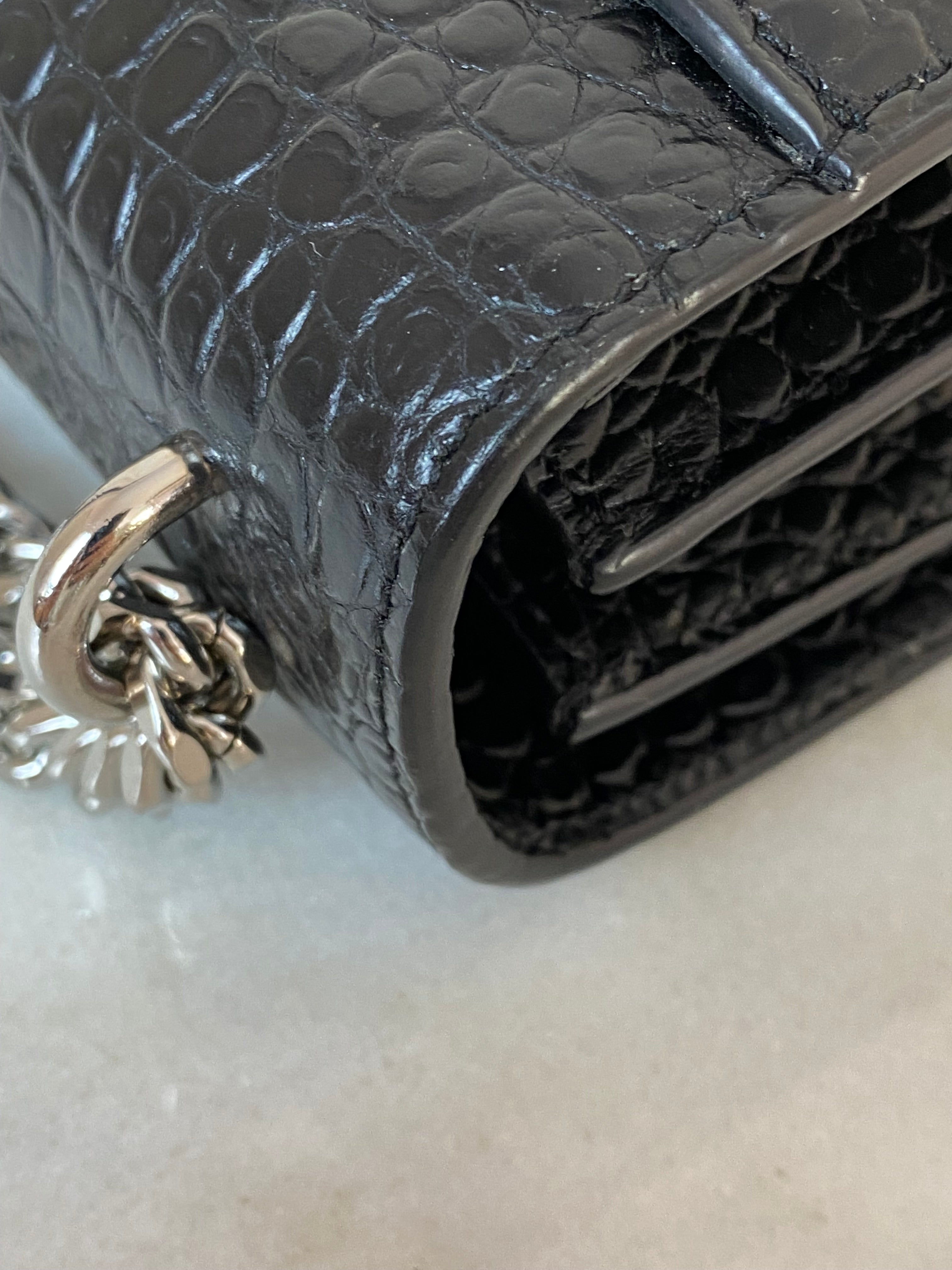 YSL Black Croco Embossed Sunset Medium Bag-handbag-YSL-The Closet Egypt