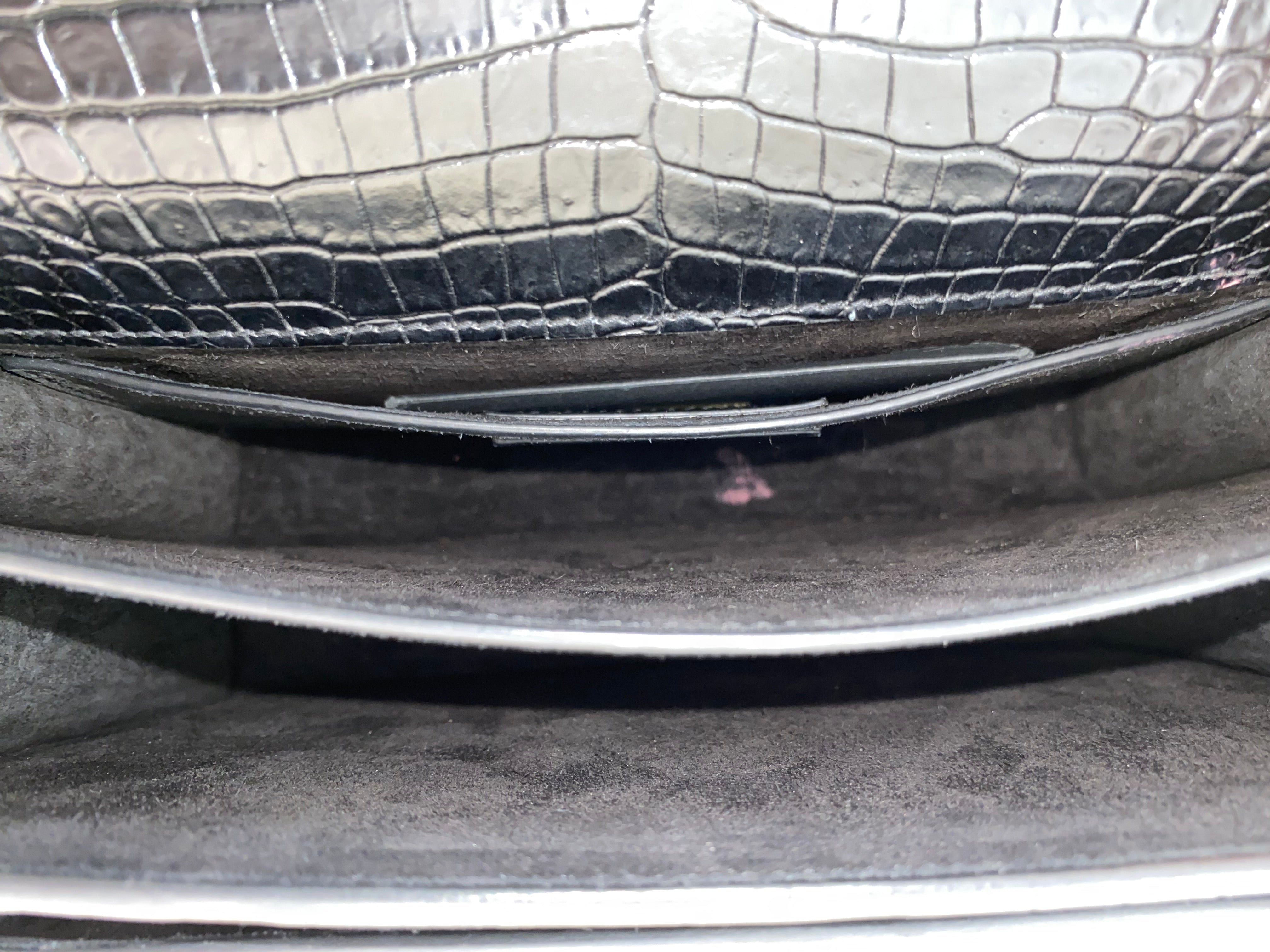 YSL Black Croco Embossed Sunset Medium Bag-handbag-YSL-The Closet Egypt