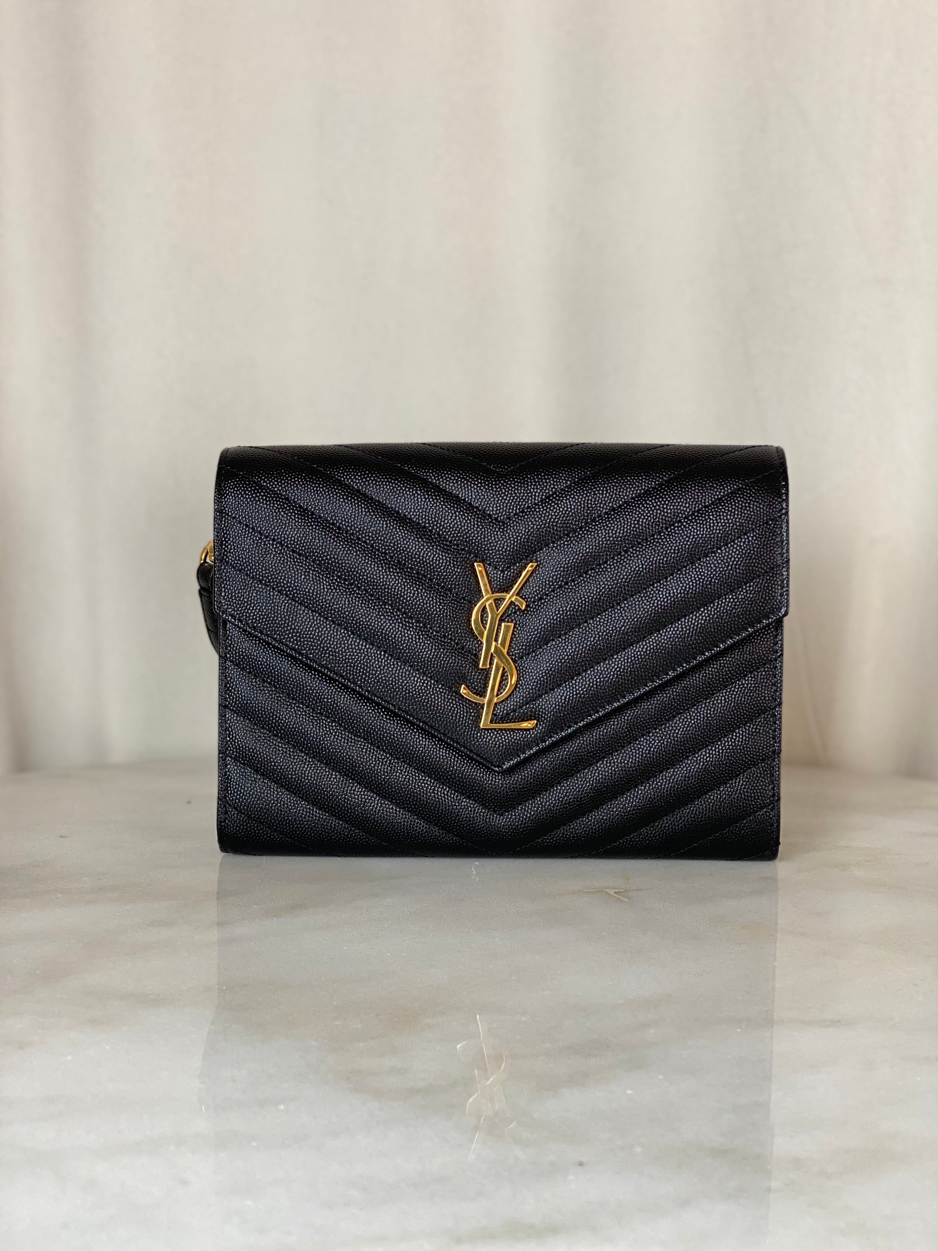 YSL Black Cassandre Small Flap Pouch W/ Holder-Pouch-YSL-The Closet Egypt