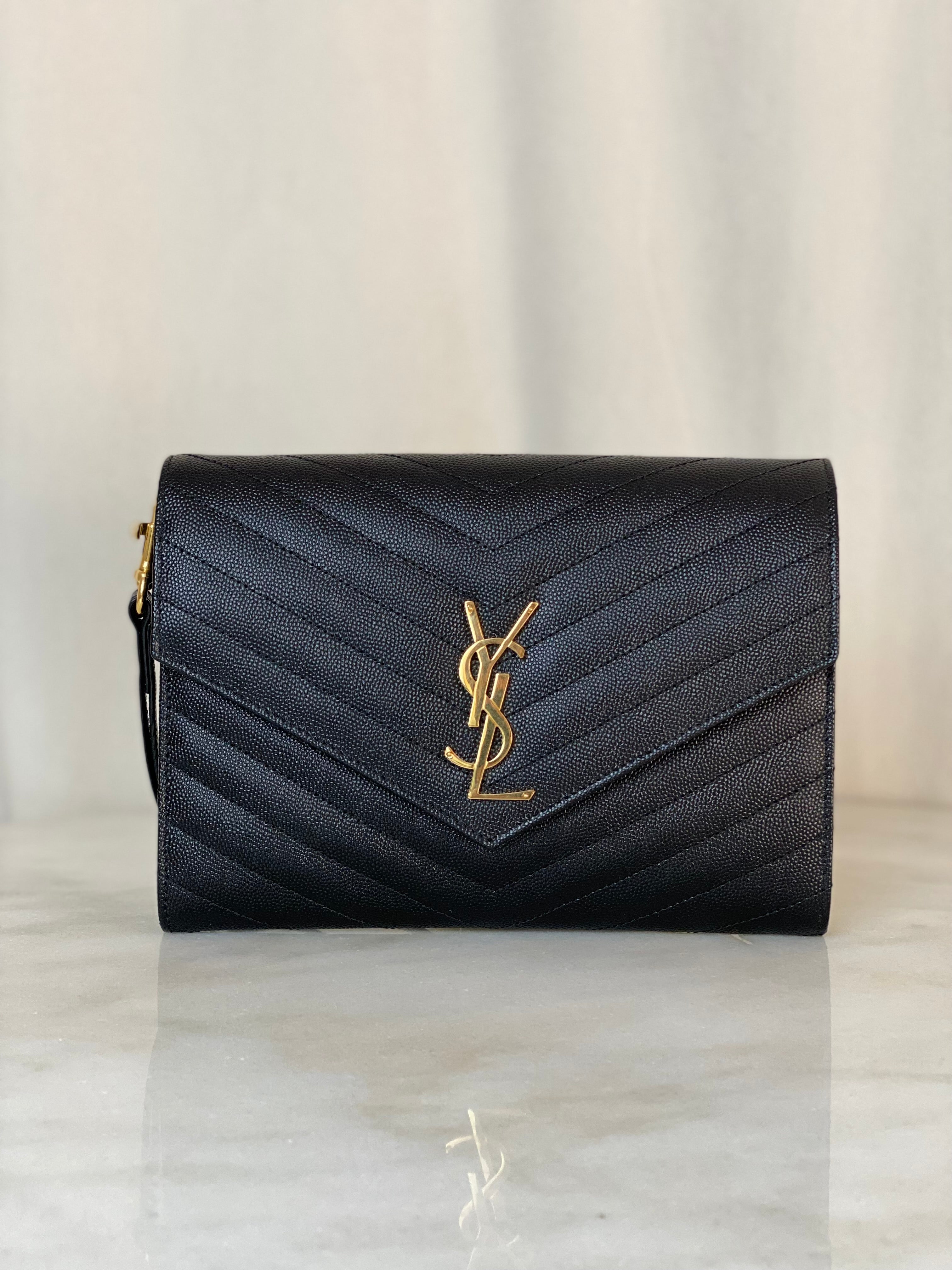 YSL Black Cassandre Flap Clutch-Clutch-YSL-The Closet Egypt