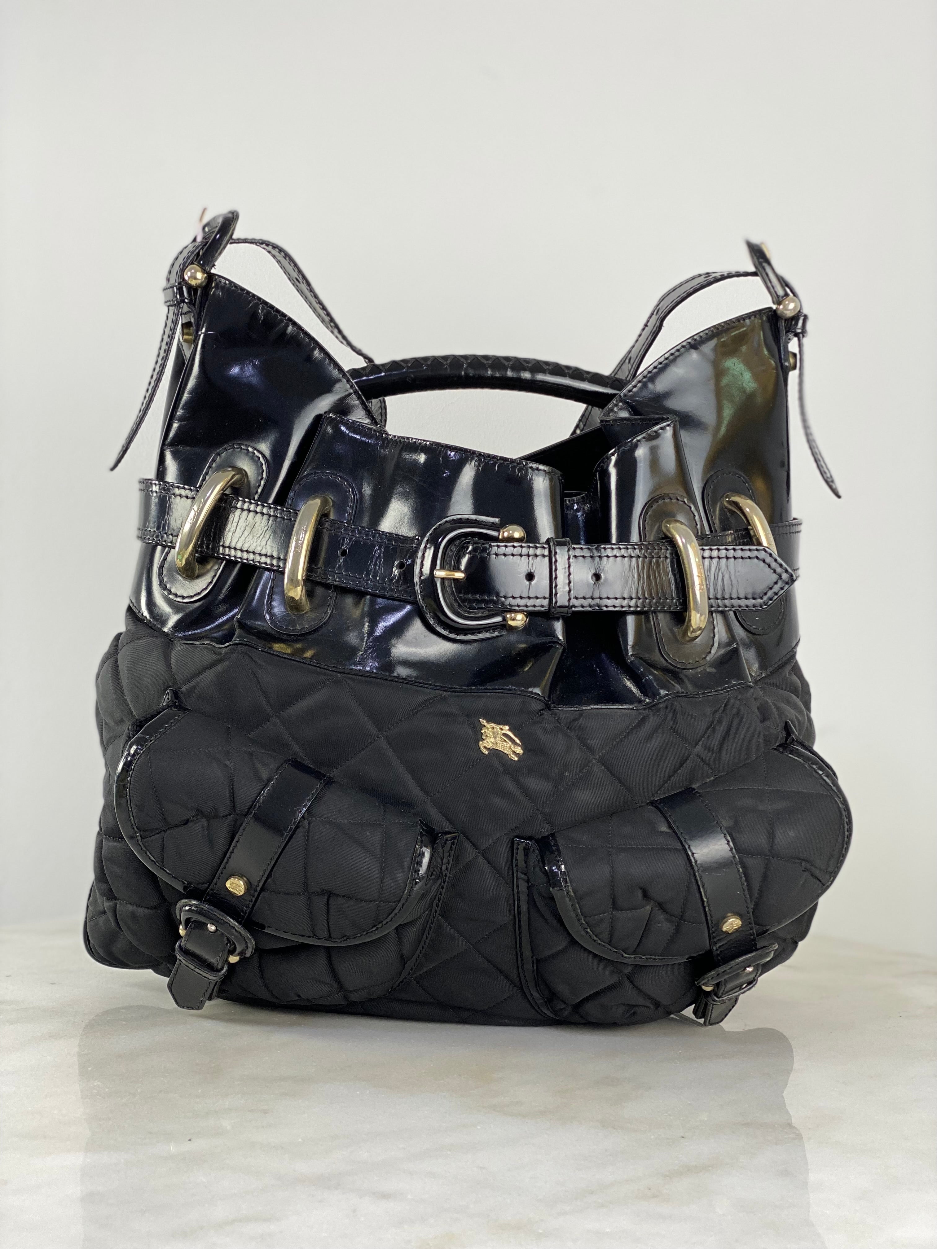 Burberry Black Nylon Vernis Bromley Ad Hobo Bag