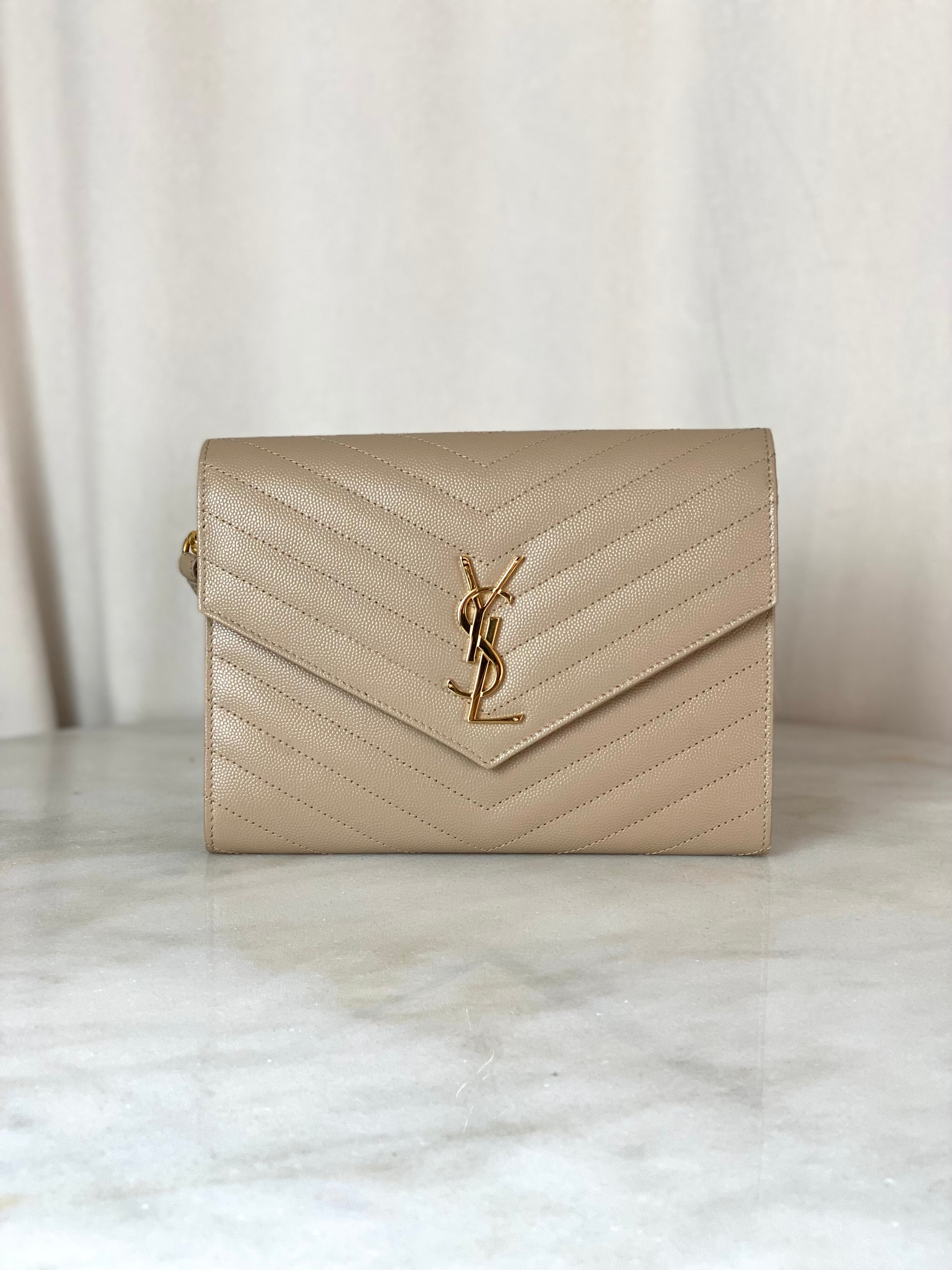 YSL Beige Cassandre Small Flap Pouch W/ Holder-Pouch-YSL-The Closet Egypt