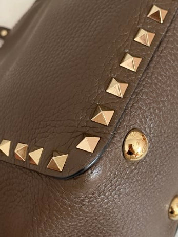 Valentino Cacao Tote Rockstud Bag-handbag-Valentino-The Closet Egypt