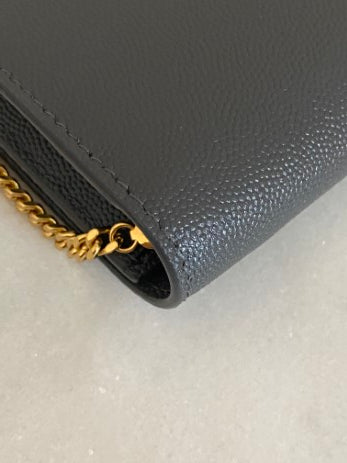 YSl Grey Uptown WOC W/ Card Holder-Wallet Chain-YSL-The Closet Egypt
