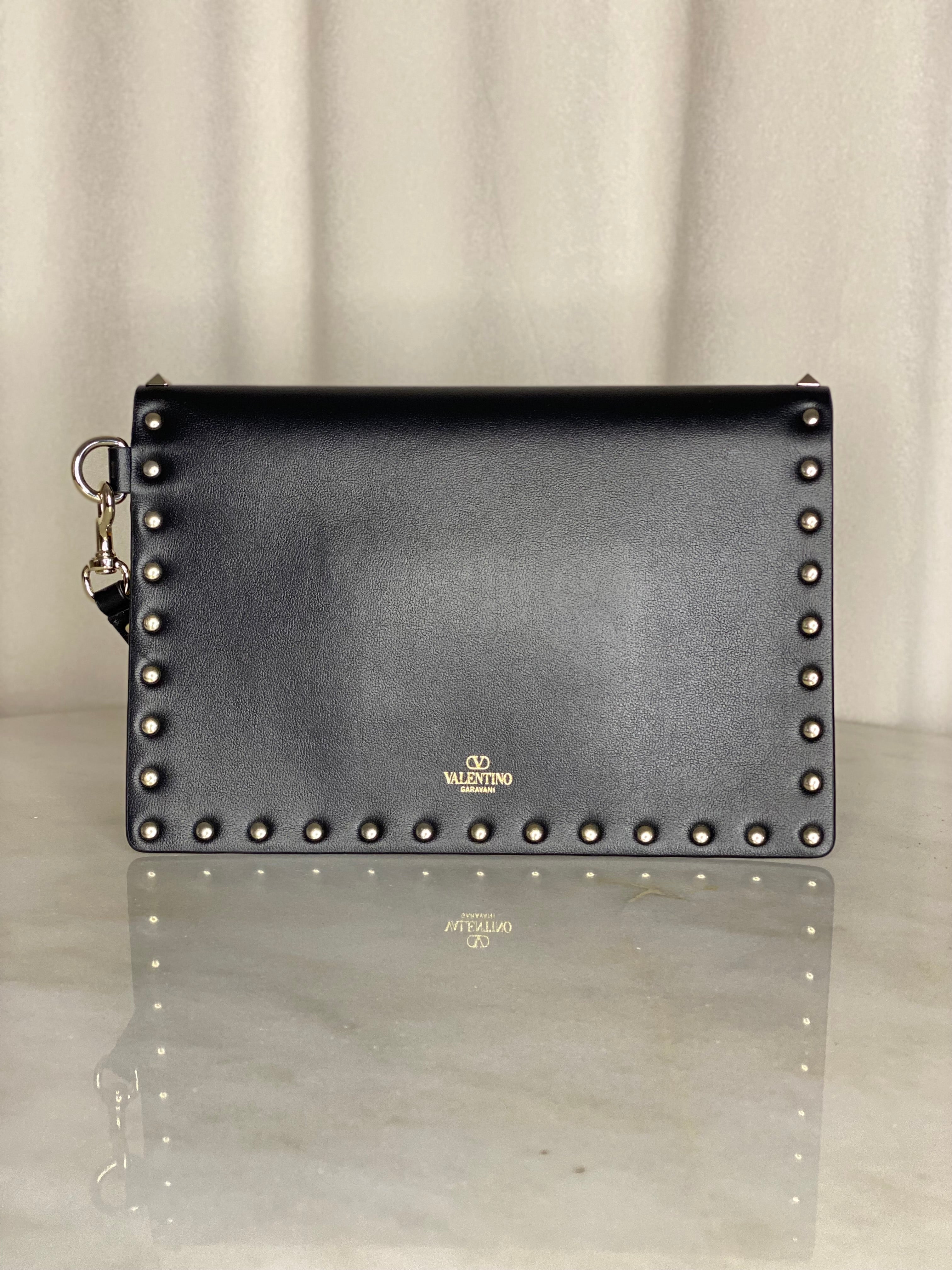Valentino Black Studded Pouch W/ Handle-Pouch-Valentino-The Closet Egypt