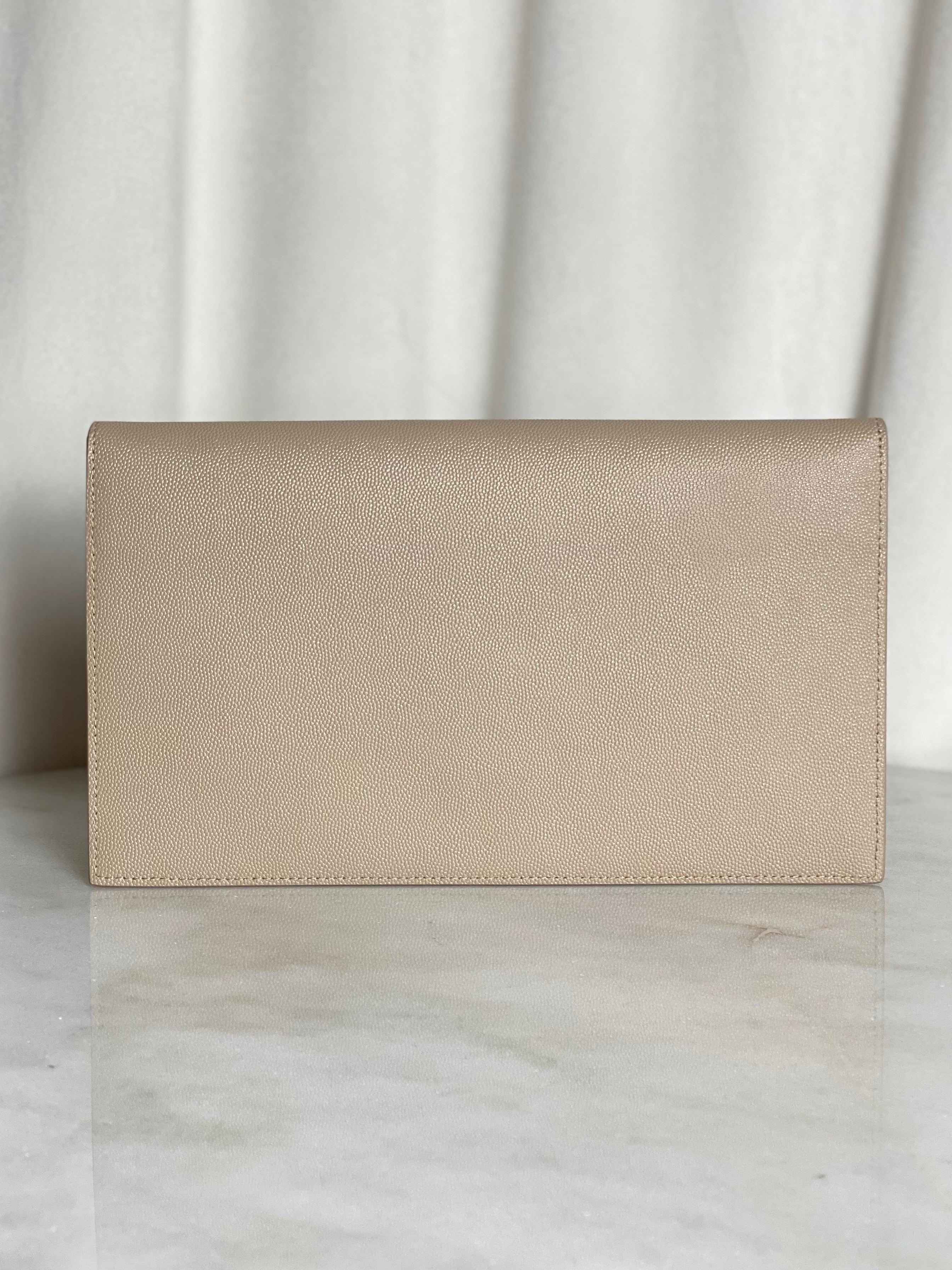 YSL Beige Uptown Clutch-Clutch-YSL-The Closet Egypt